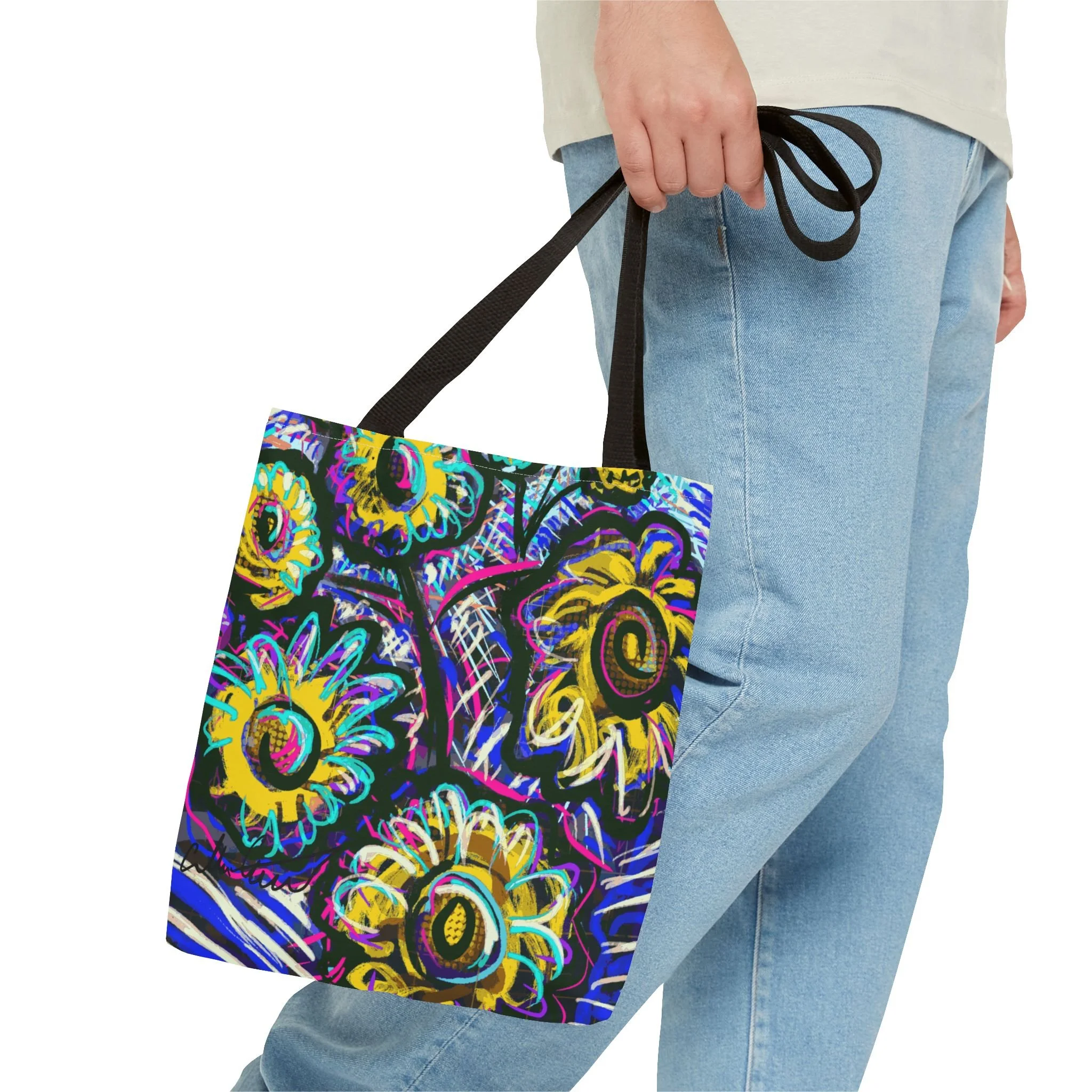 digital flower art tote bag colorful neon convenient