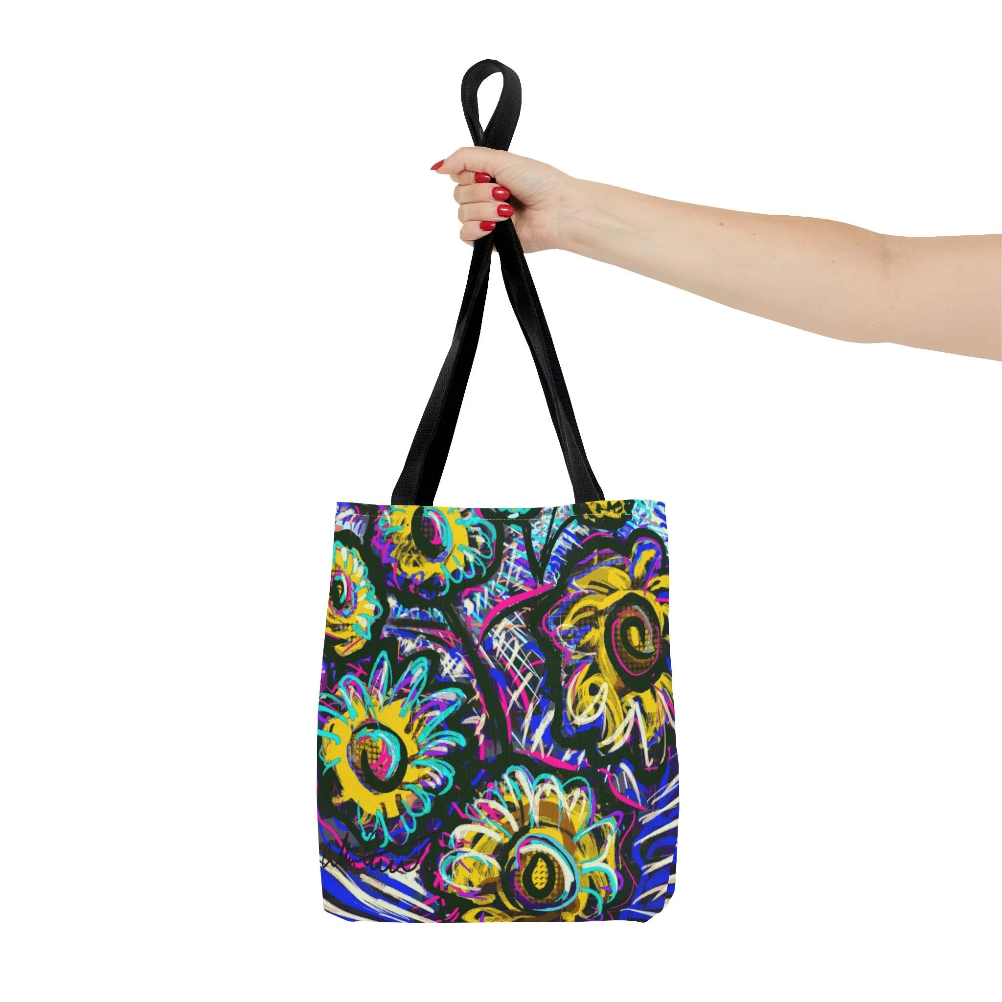digital flower art tote bag colorful neon convenient