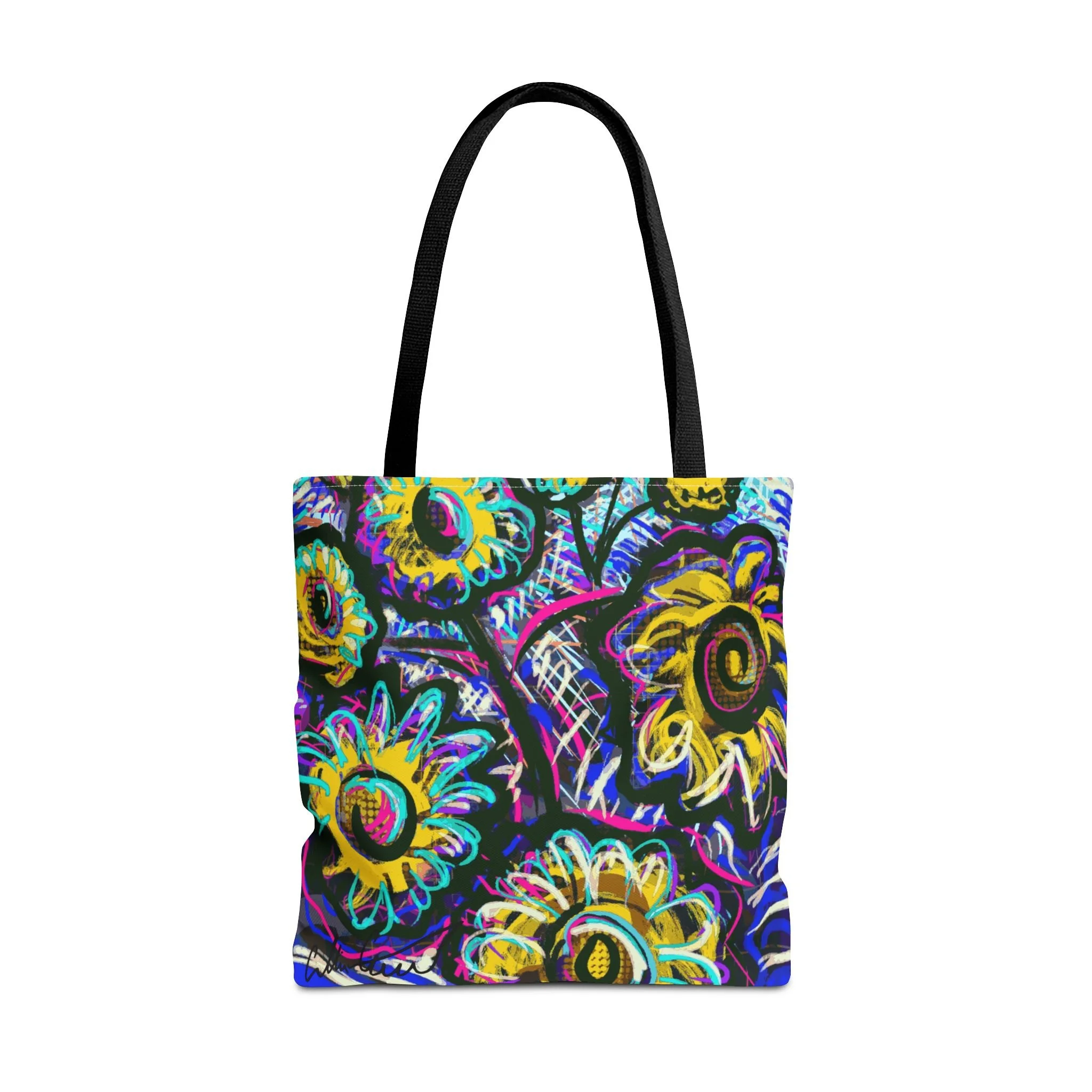 digital flower art tote bag colorful neon convenient