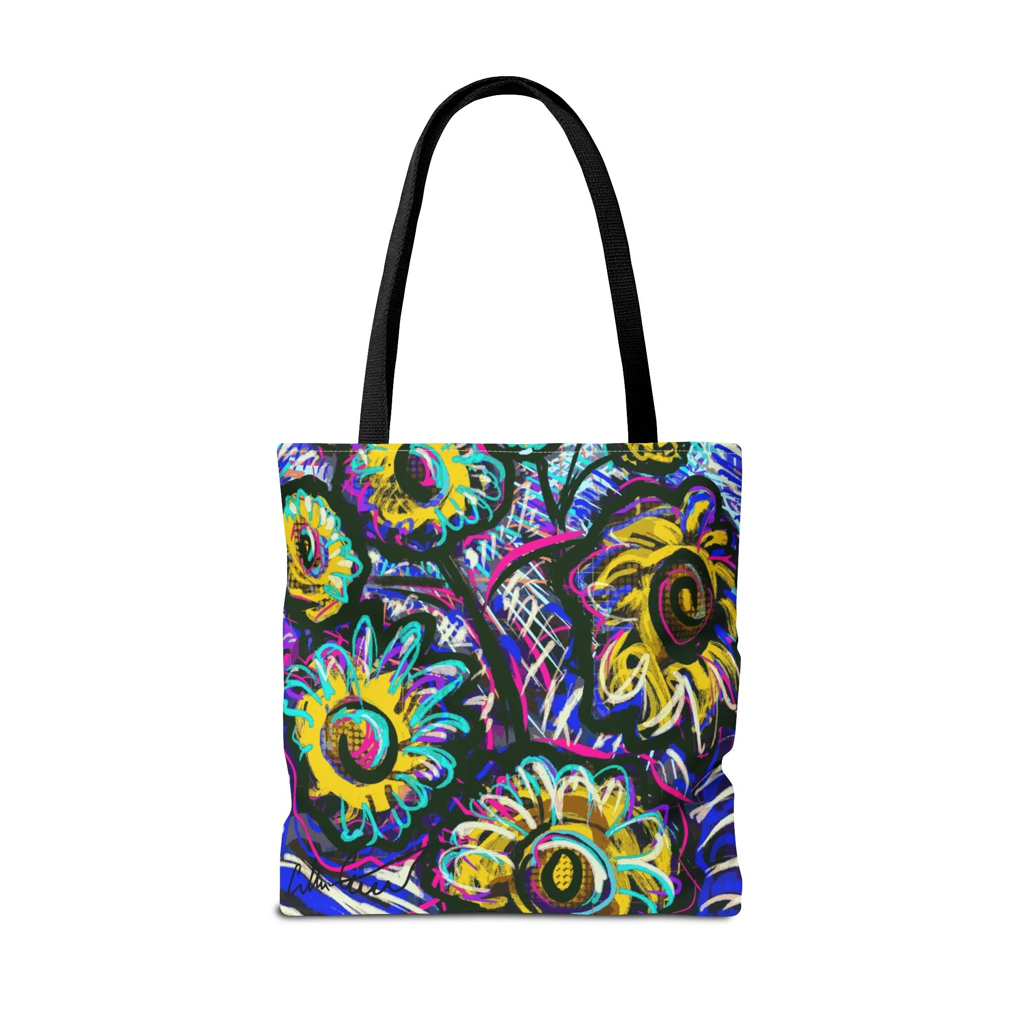 digital flower art tote bag colorful neon convenient