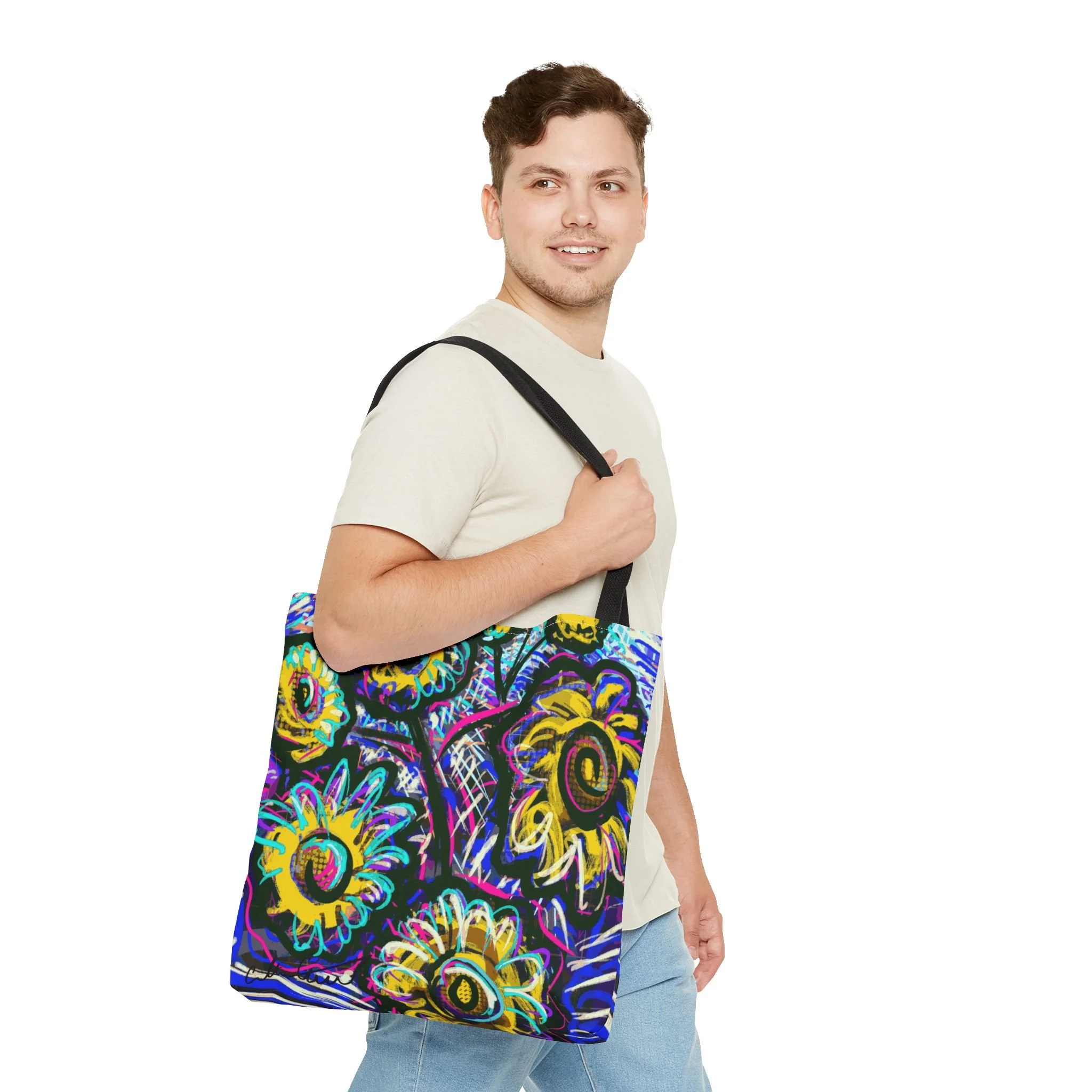 digital flower art tote bag colorful neon convenient