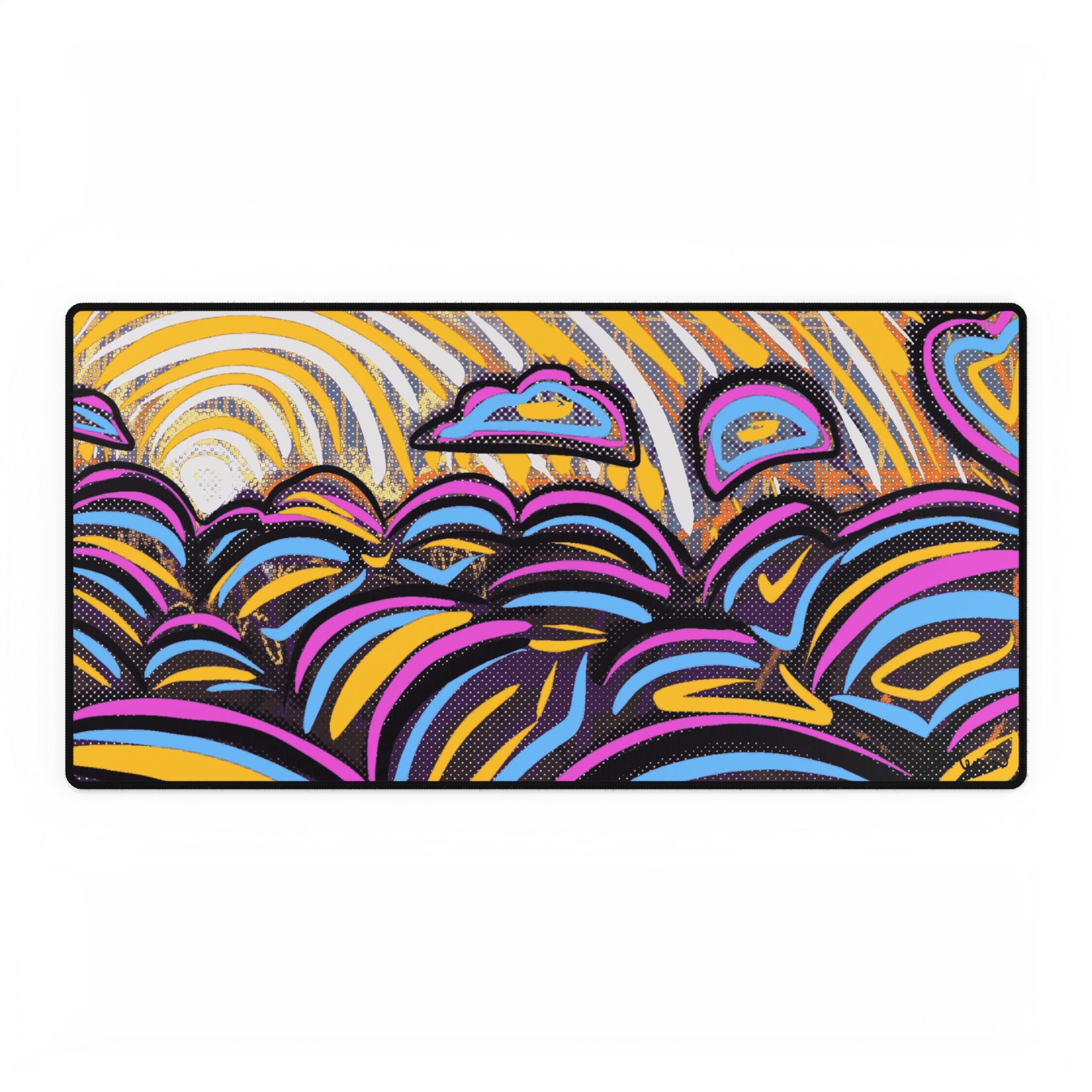 colorful sun desk mat collin cessna digital art