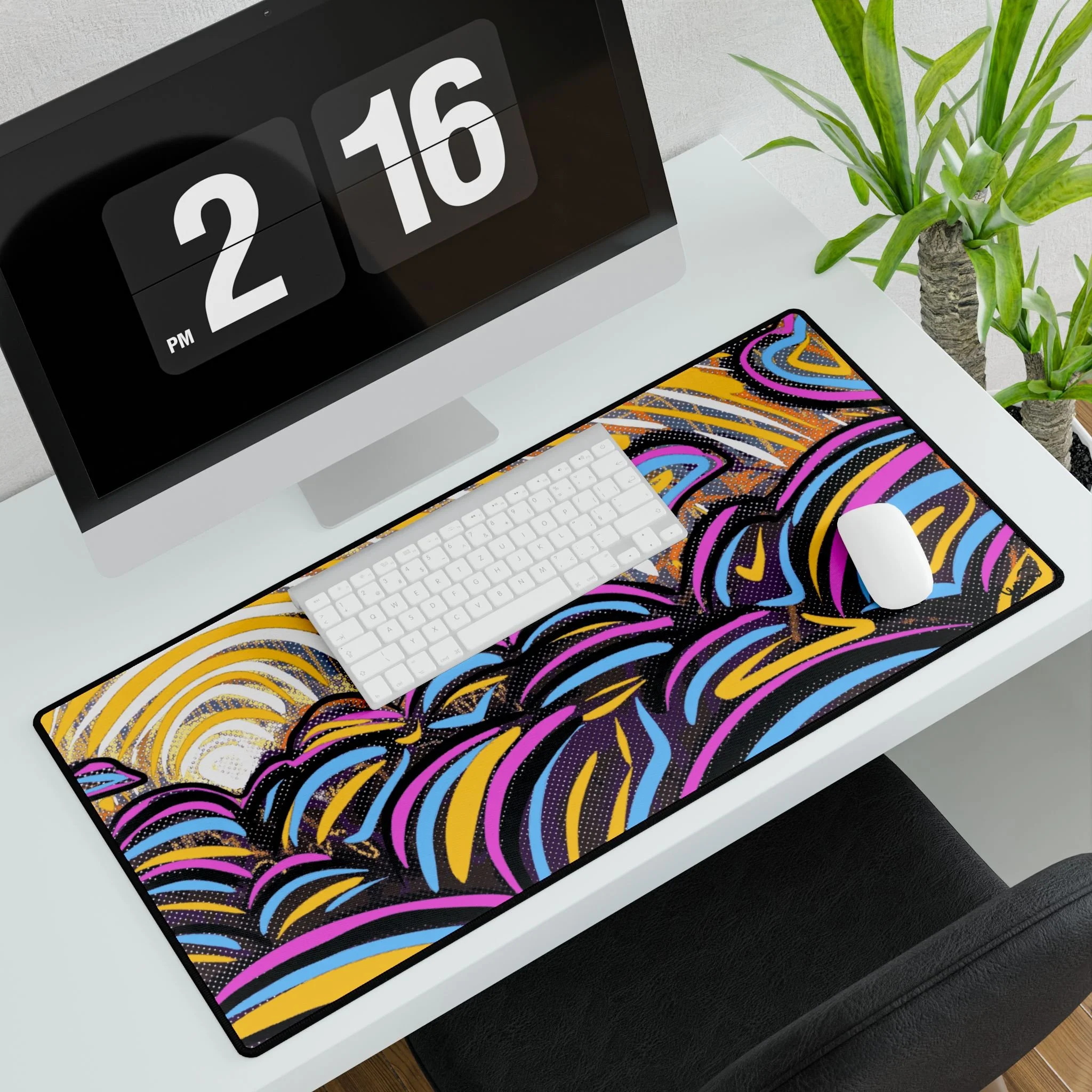 colorful sun desk mat collin cessna digital art