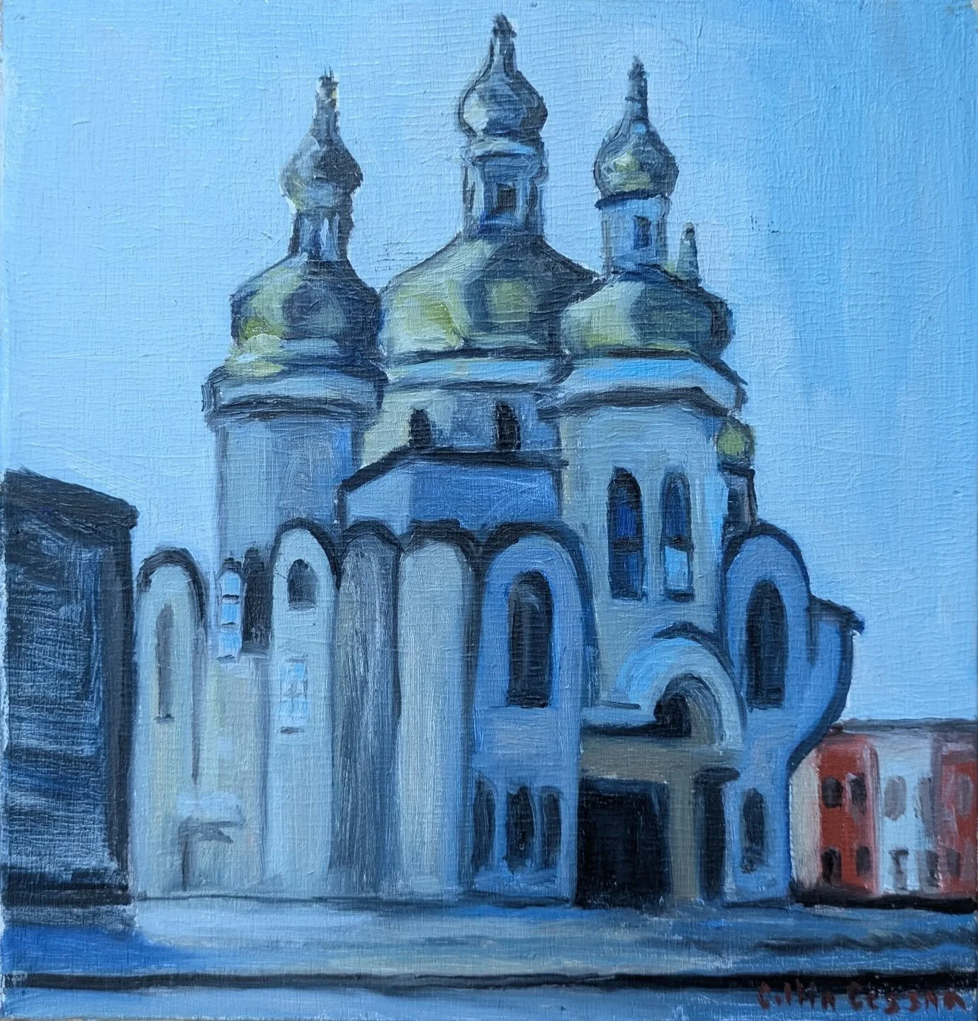 I painted a portrait of St. Michael the Archangel Ukrainian Catholic Church on Eastern Ave. In Baltimore, MD. I used oil paints for this painting on a mounted wood panel! This original painting is now on my artwork website under the landscapes tab.
