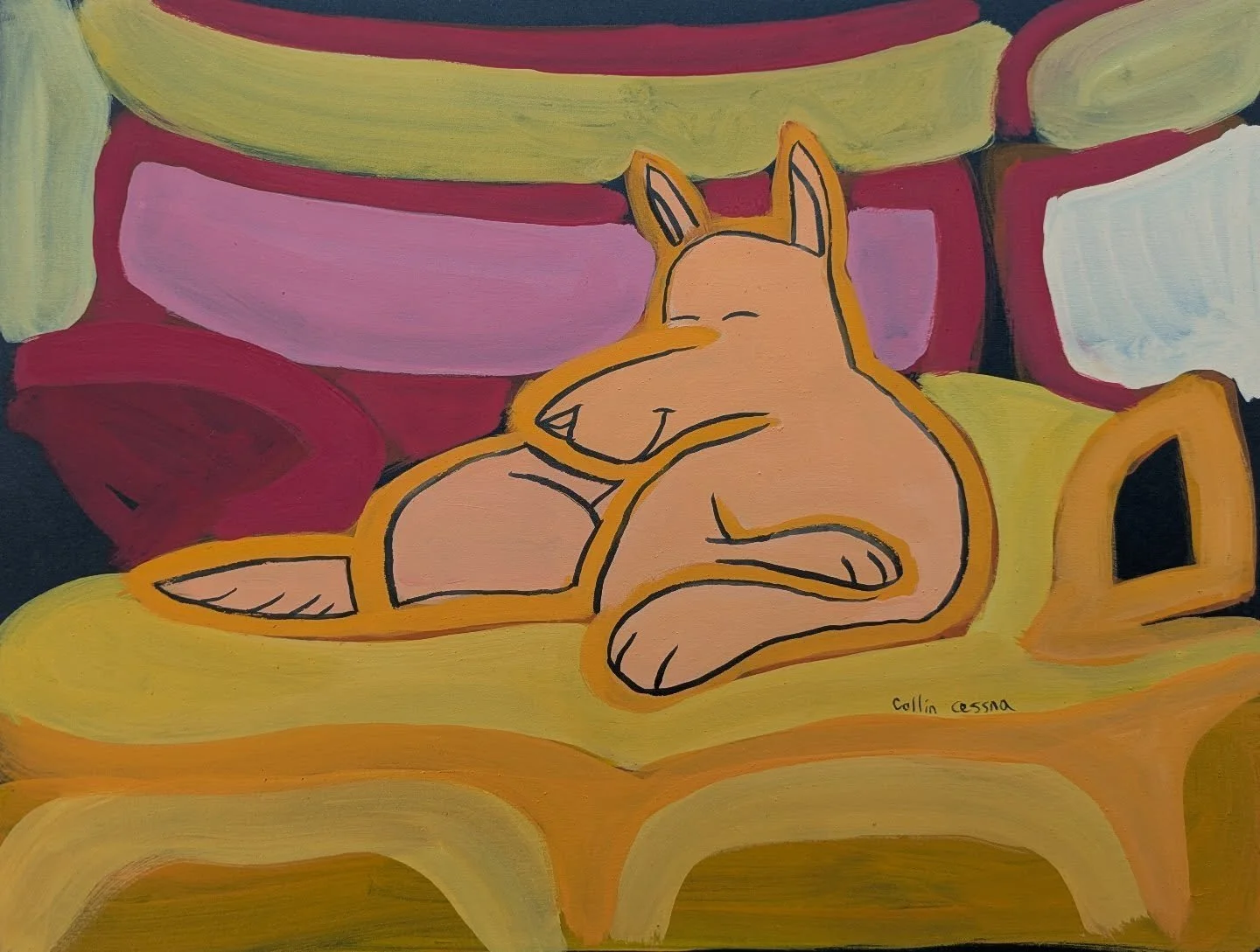 Our dog Roxy loves sleeping in her bed in the RV! When we are parked, I like to paint pictures of her chillin in her bed. She's a road dog :) 
#roaddog #rv #dog #doggo #art