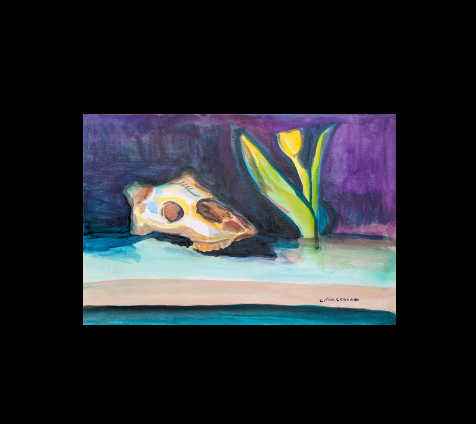 Goat skull and tulip watercolor painting still life collin cessna original painting paint maryland