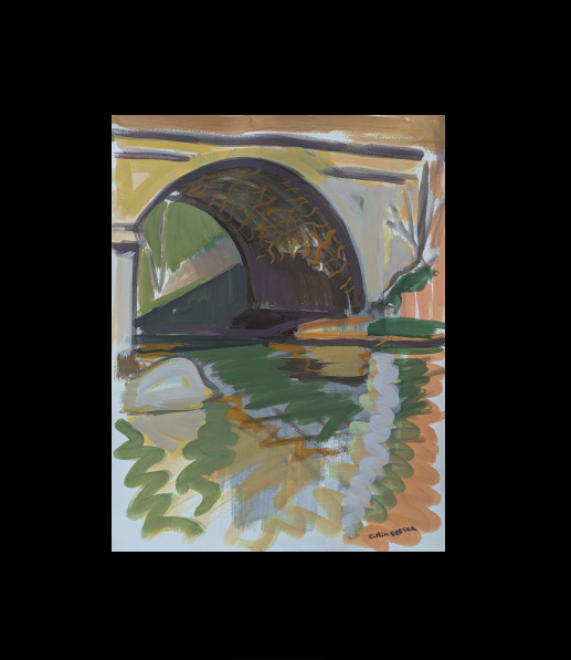 Gunpowder River Harford Road Entrance painting Collin Cessna fishing architecture casein paper color