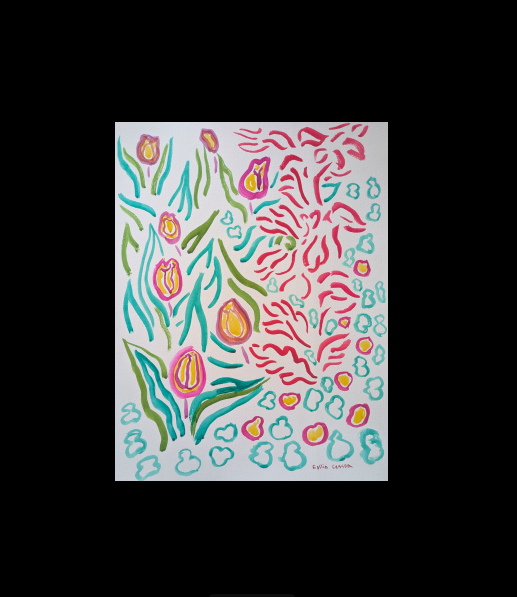 Sprouting tulips original watercolor painting on paper by Collin Cessna spring time garden maryland