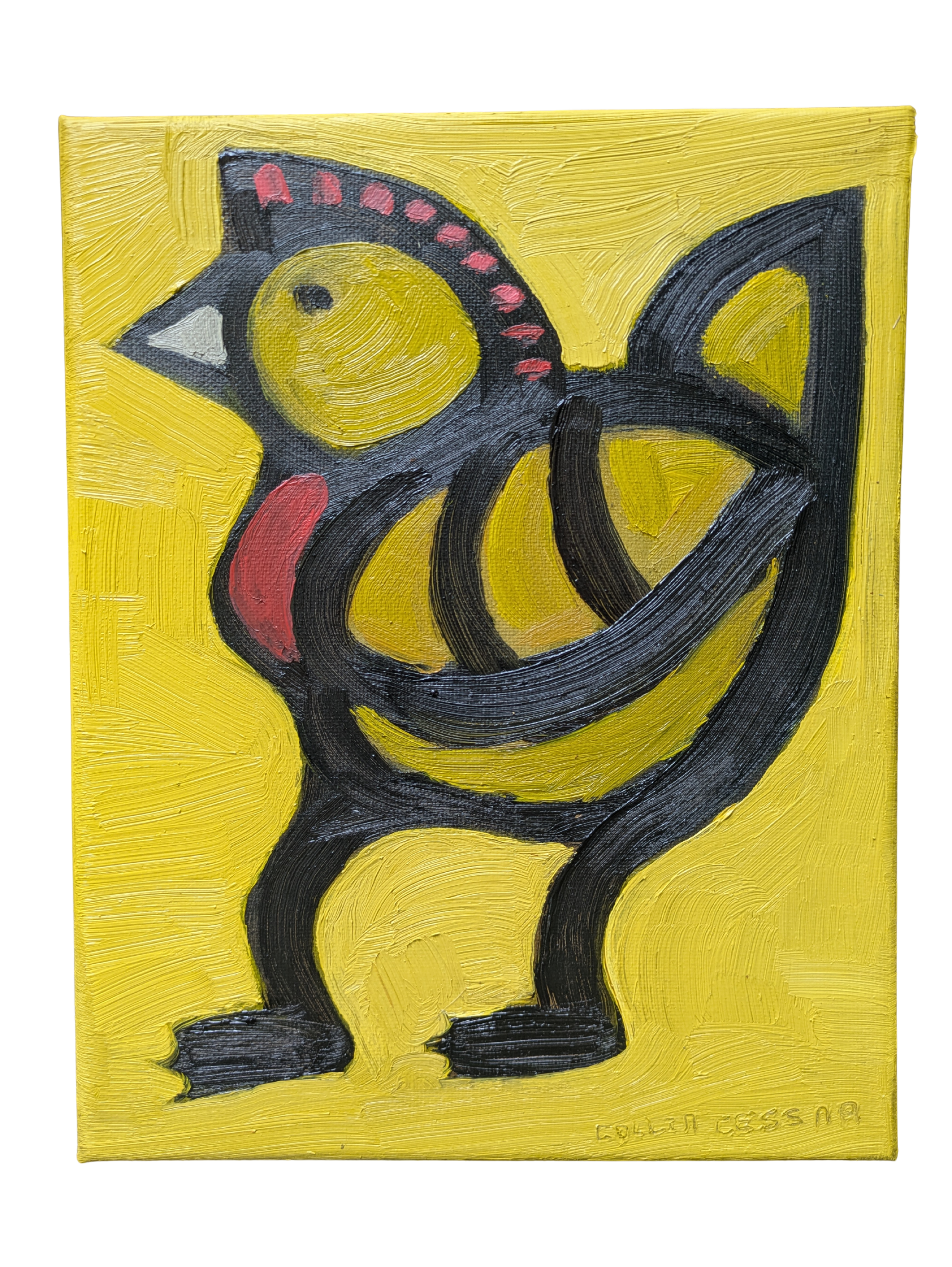 Yellow chicken oil painting on canvas by collin cessna cartoon common grounds fun colorful bird