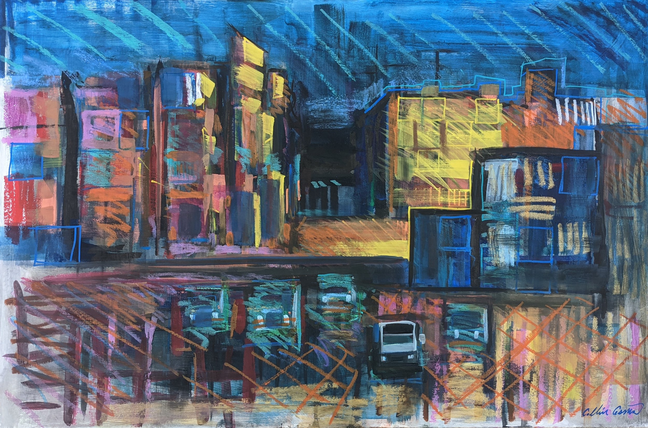 Night time Port of Baltimore Point Breeze Collin Cessna Maryland MD Artwork original painting artist