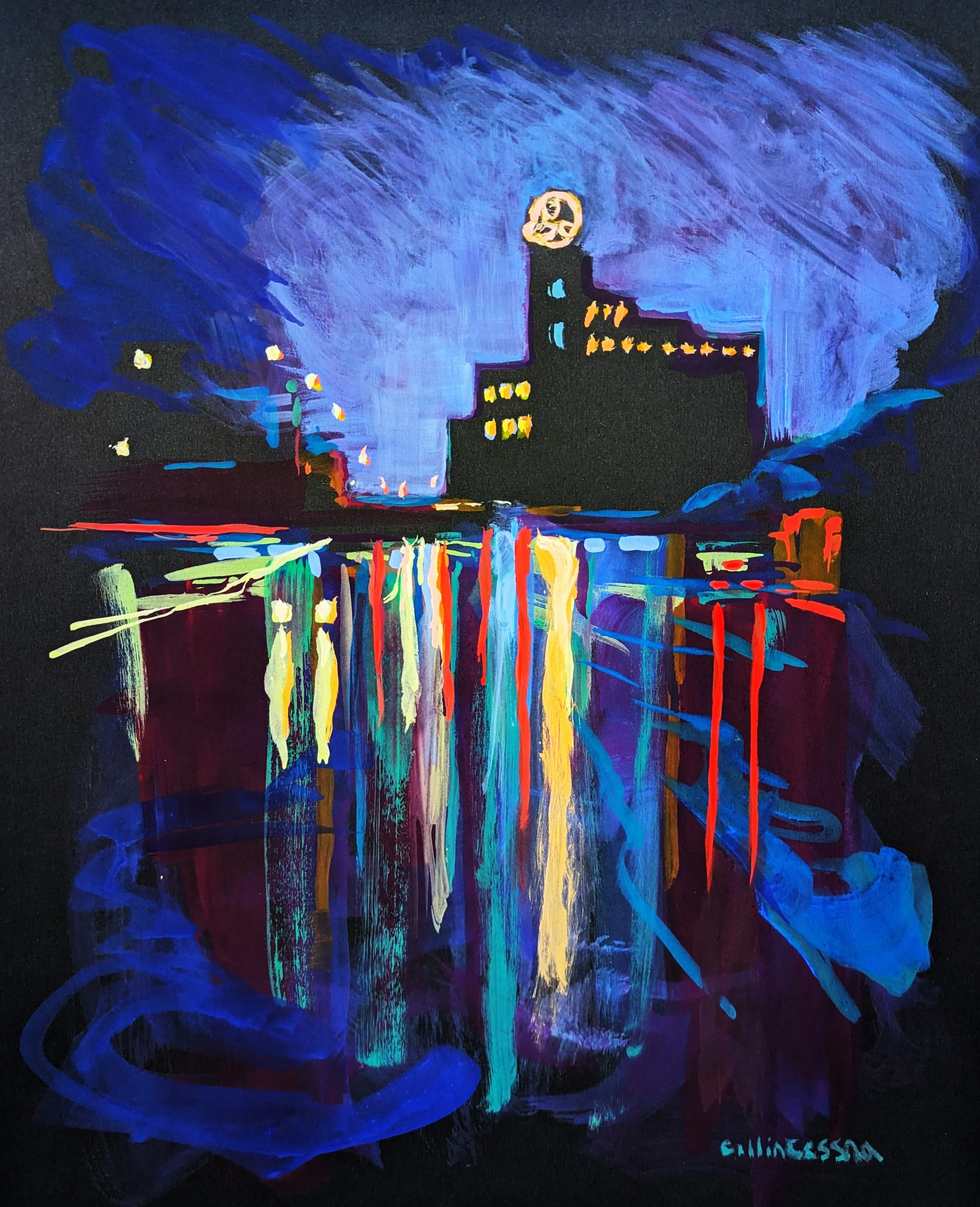 Natty Boh Tower nocturne painting Crown Industrial Park artist Collin Cessna 2026 print art MD