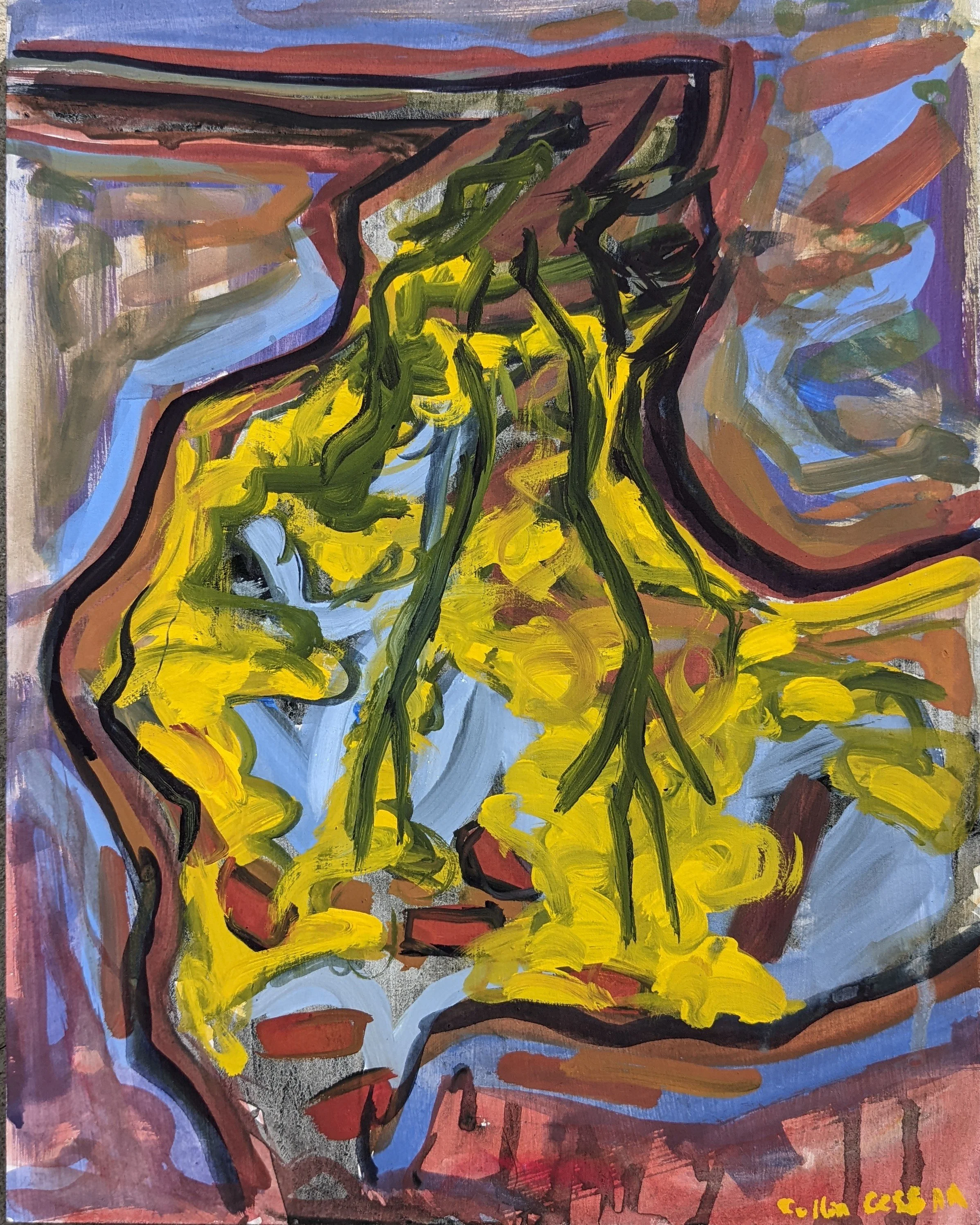 "Meandering Stream 1" 2023 - casein on mounted wood panel, 5 x 7 in.