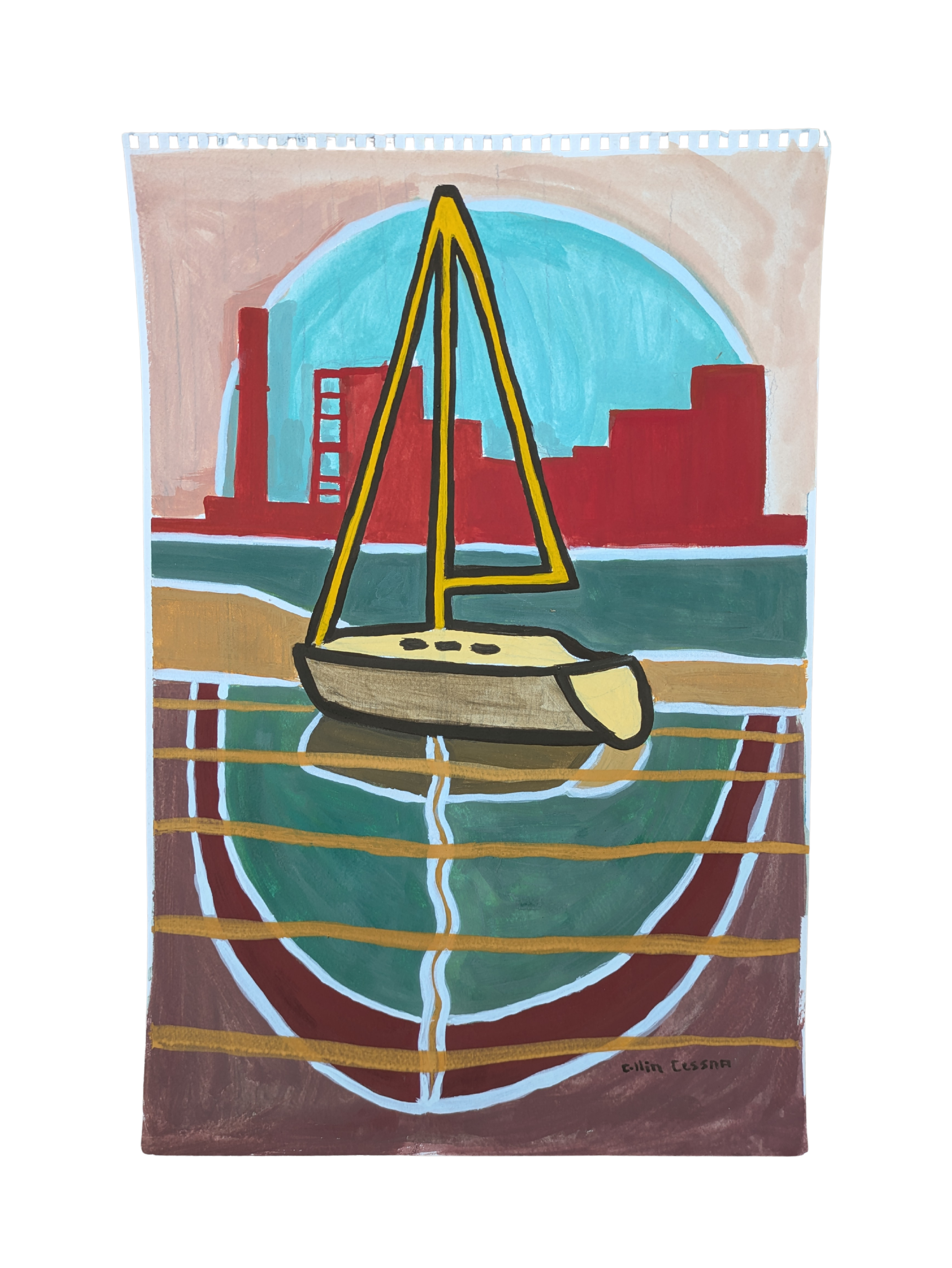 Port Covington Sailboat Baltimore Peninsula Sail 250 fleet week original artwork Collin Cessna Casein