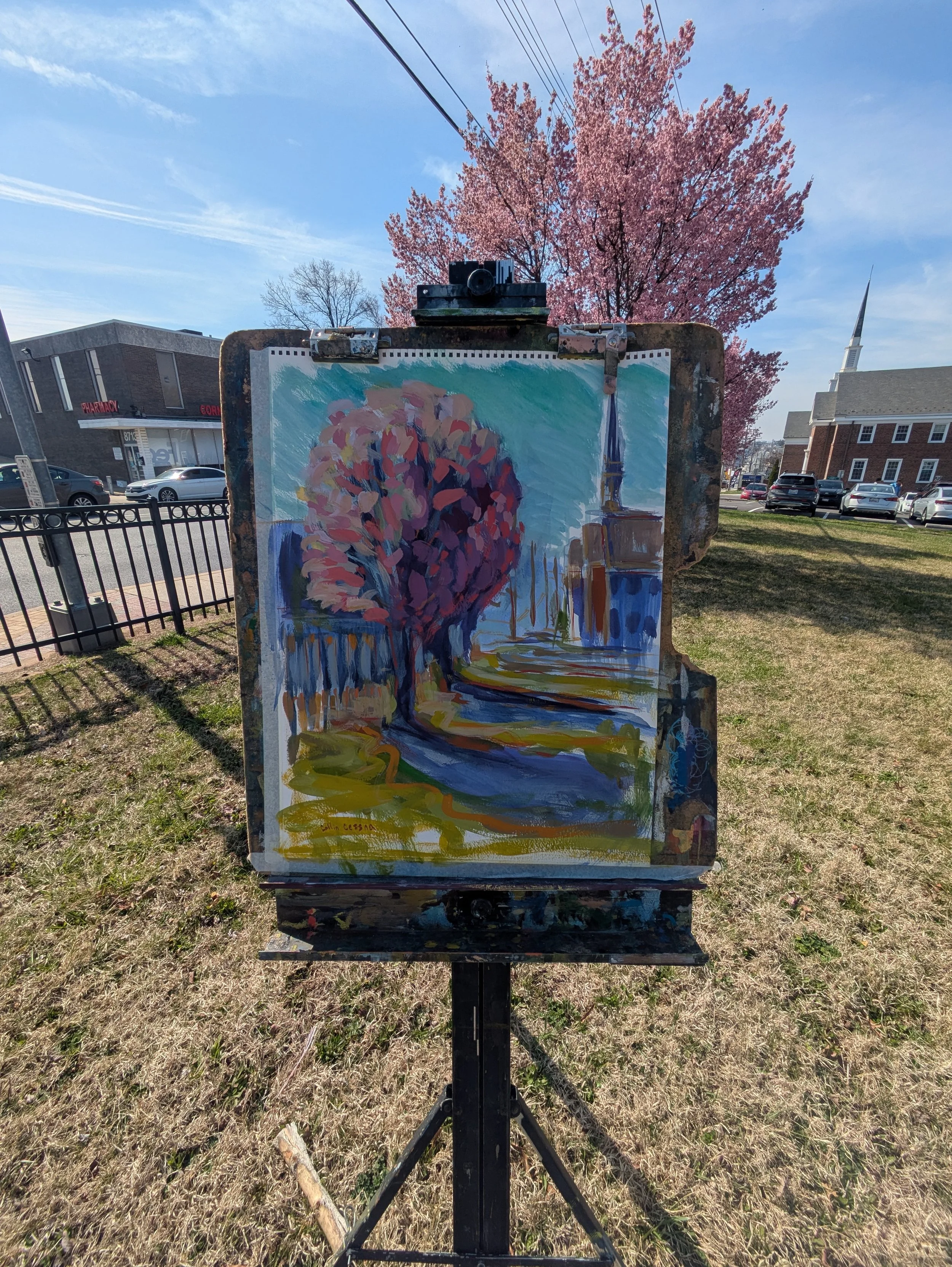 Hiss Church Cherry Blossoms Putty Hill St. Ursulas Collin Cessna artwork painting harford road md
