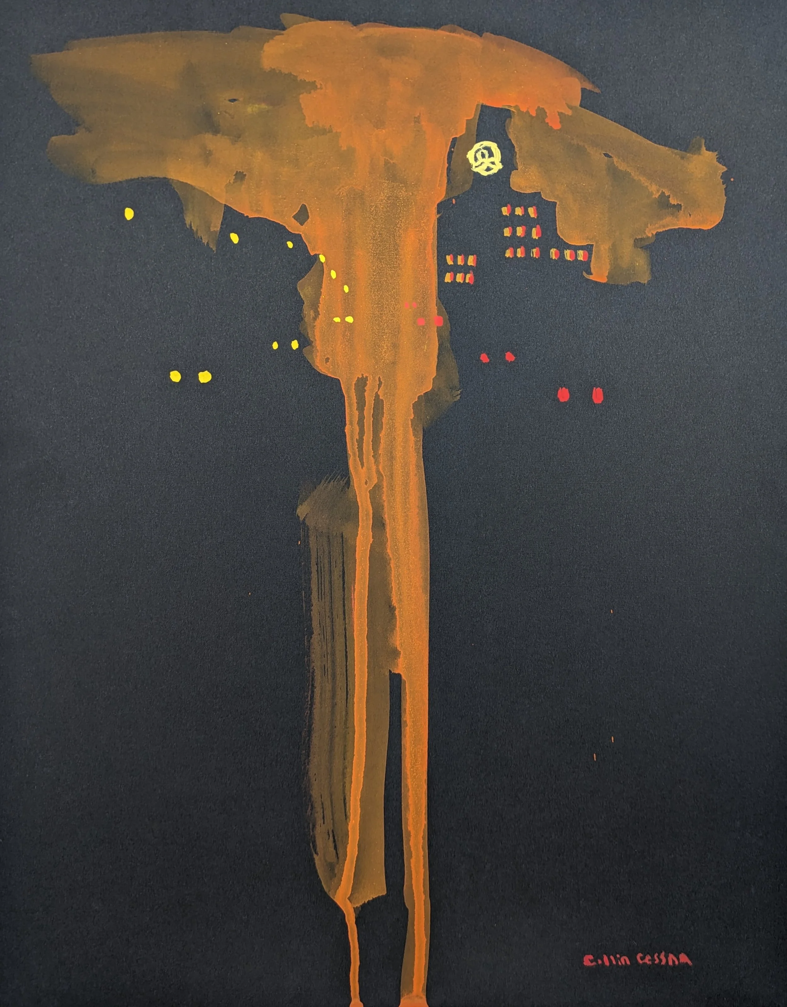 "Natty Boh Nocturne 5" 2024 - casein on black paper, 11 x 14 in.