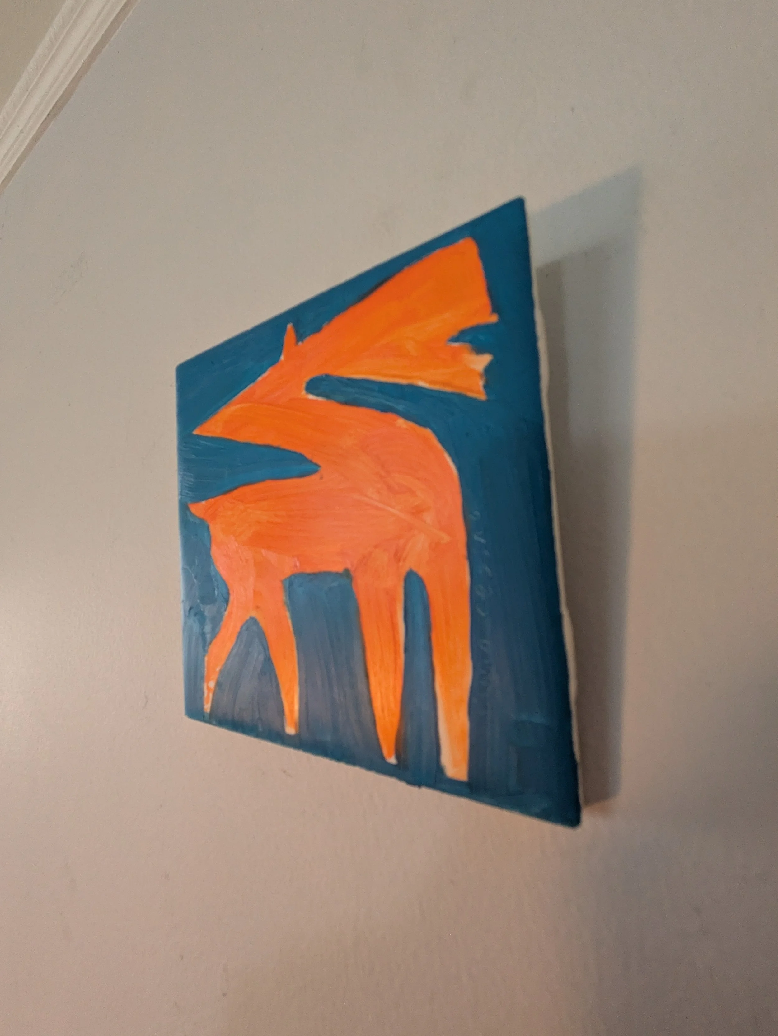 Artist original oil painting Collin Cessna paints reindeer ceramic tile upcycled hand made one deer