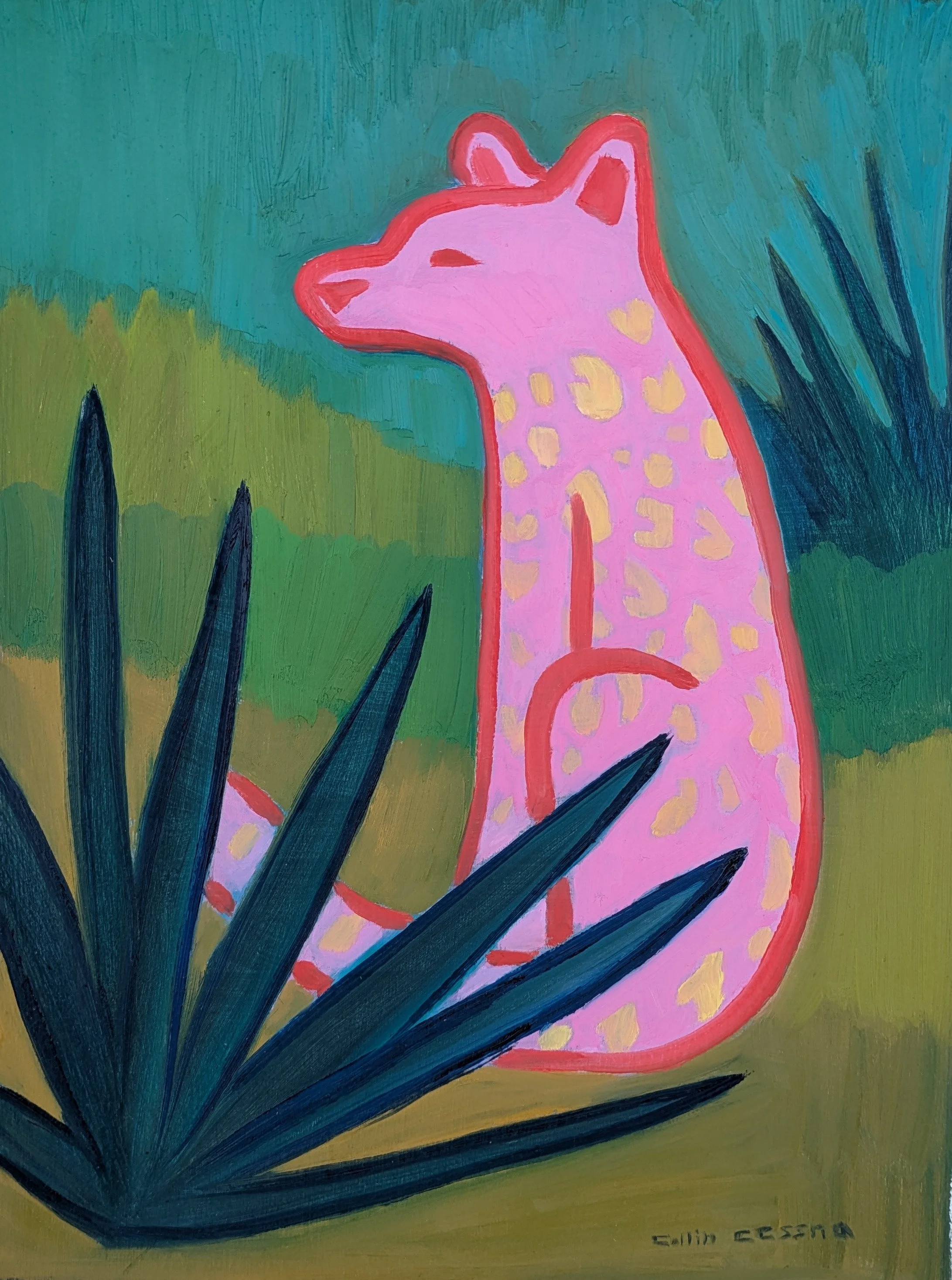 Leopard in the jungle animal wildlife art artwork original oil painting by collin cessna maryland md