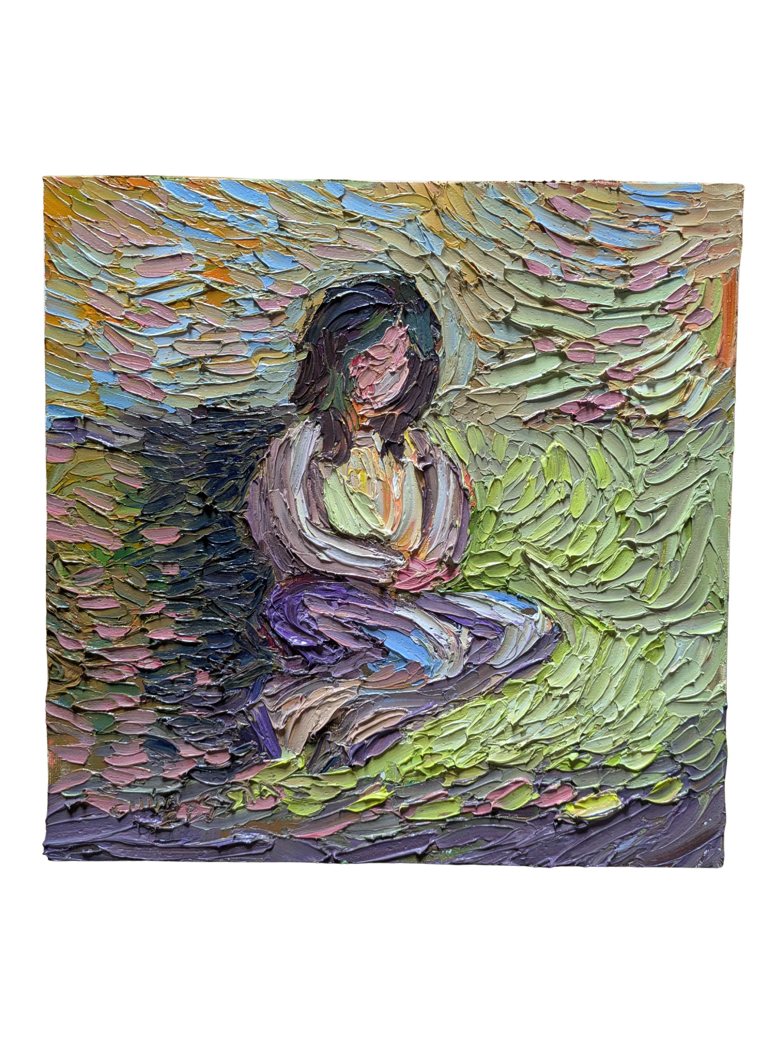Original palette knife painting canvas board figure colorful collin cessna impressionistic