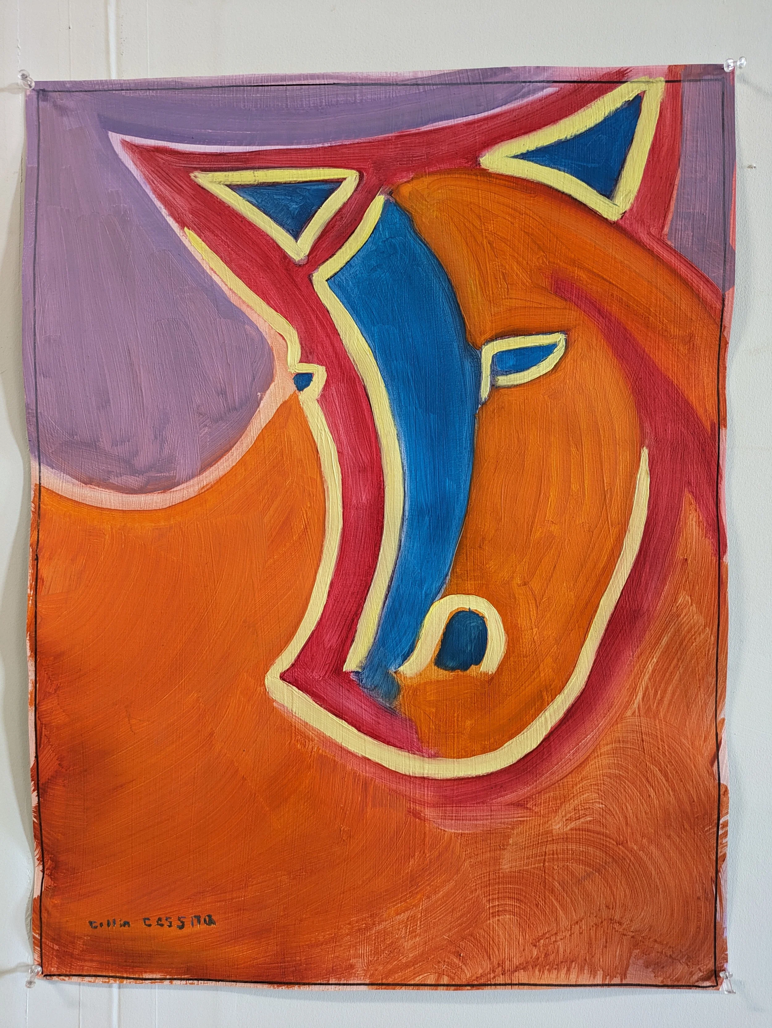 collin cessna horse equine therapy oil painting paper framed orange art artwork baltimore maryland