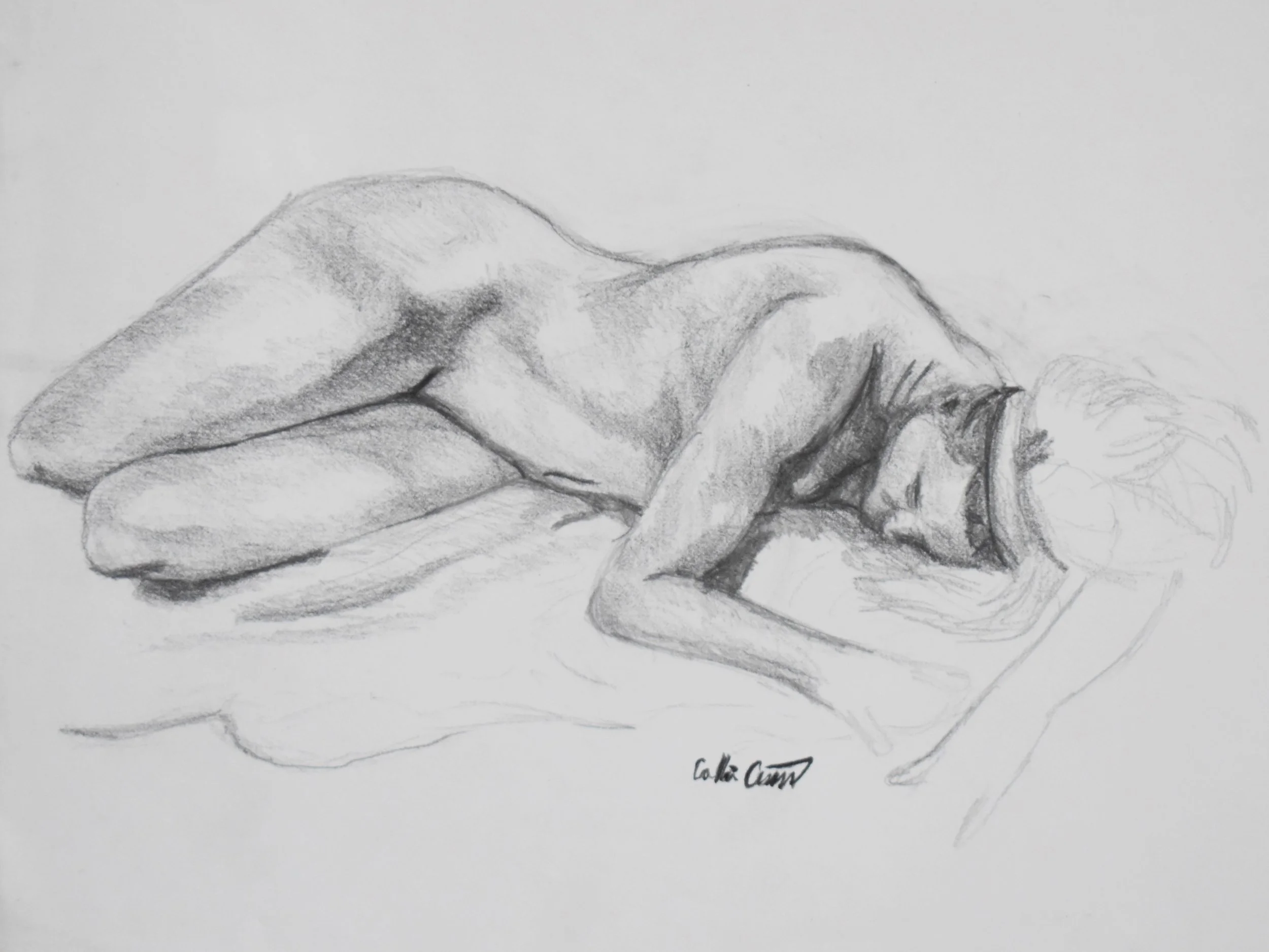 A nude woman laying on her side a drawing by Collin Cessna
