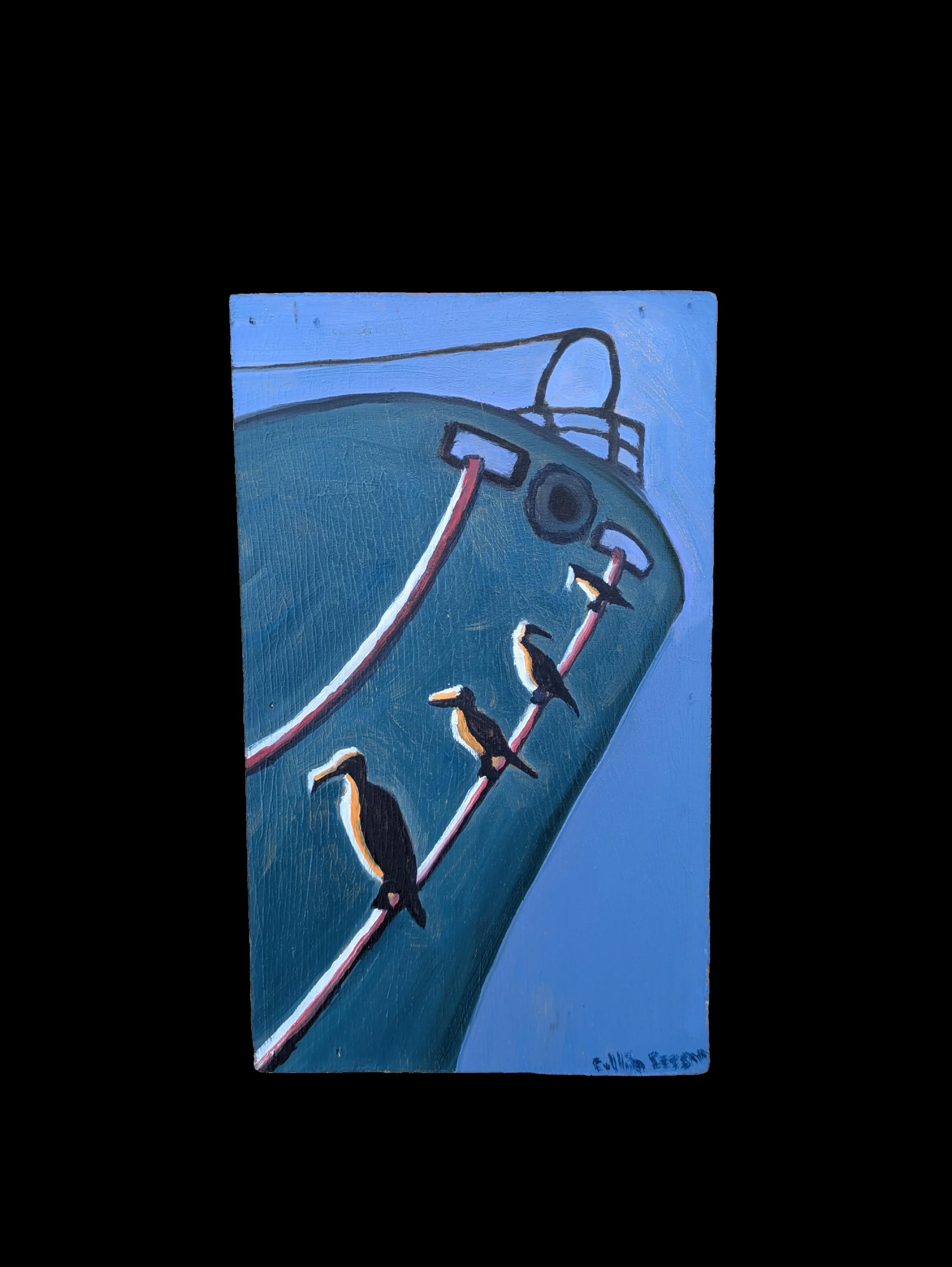 cormorants on a tether original oil painting by artist Collin Cessna Baltimore Navy Ship Pier Port