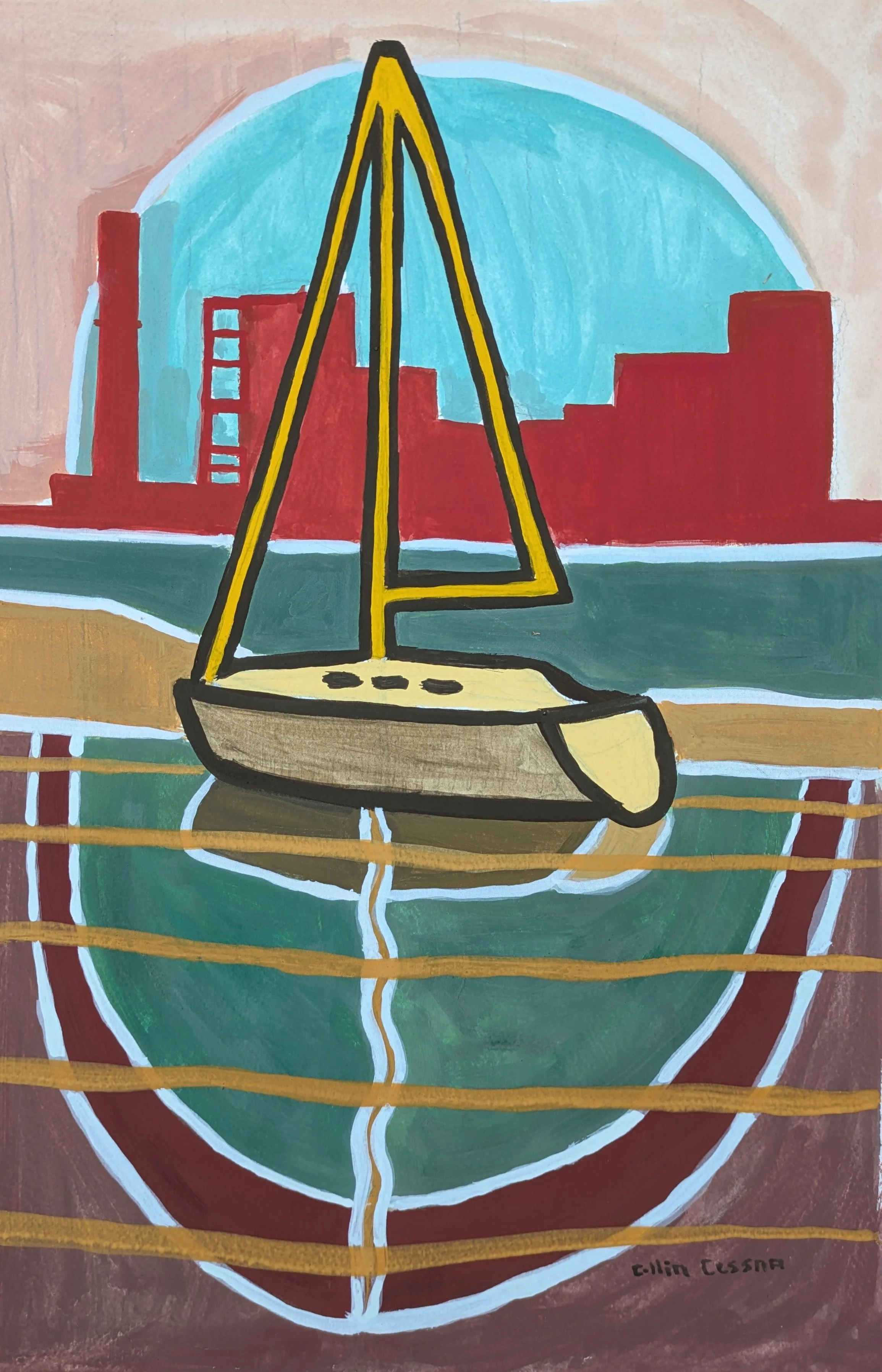 Port Covington Sailboat Baltimore Peninsula Sail 250 fleet week original artwork Collin Cessna Casei