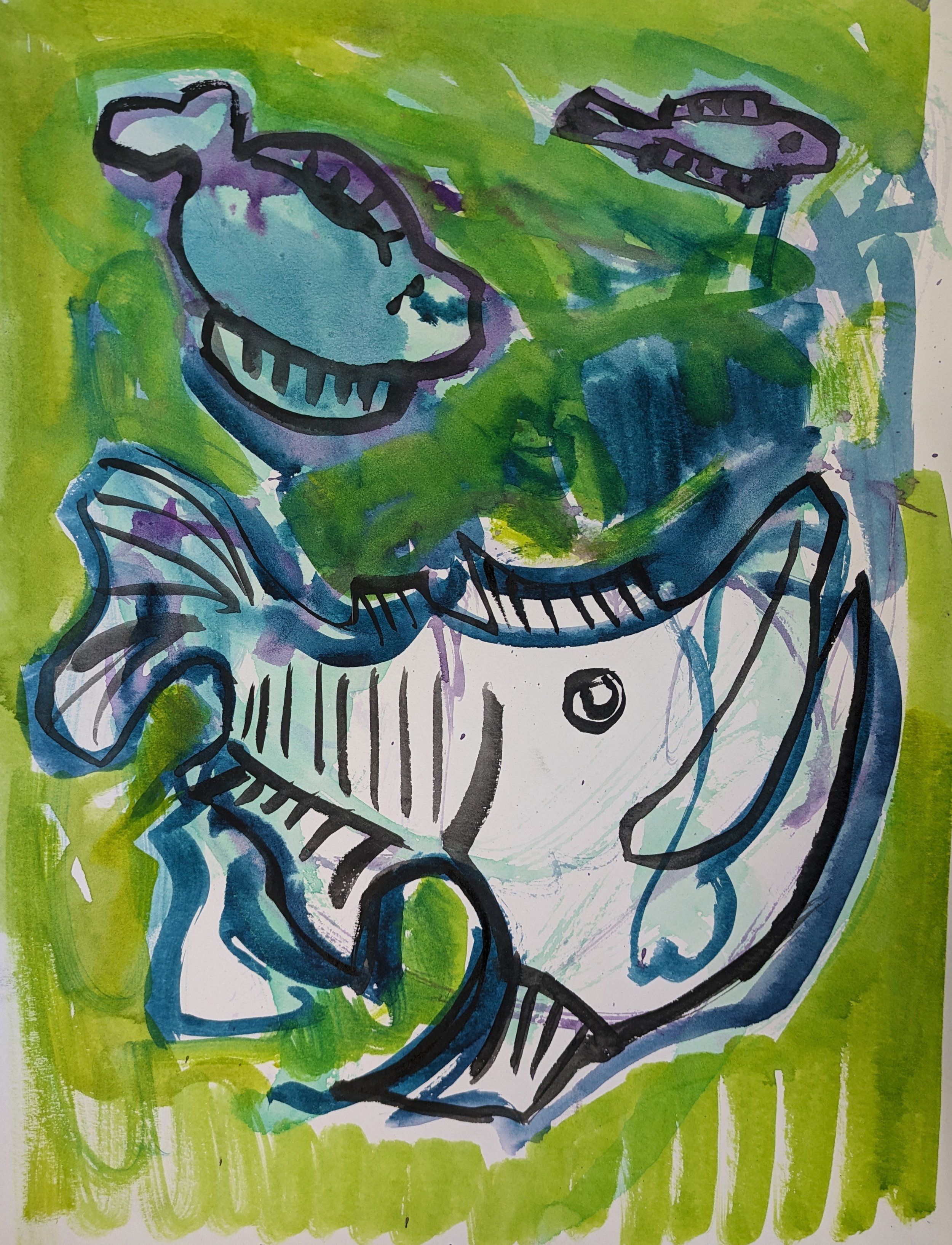 Artist Collin Cessna paints tropical fish in an abstract way using watercolor paints