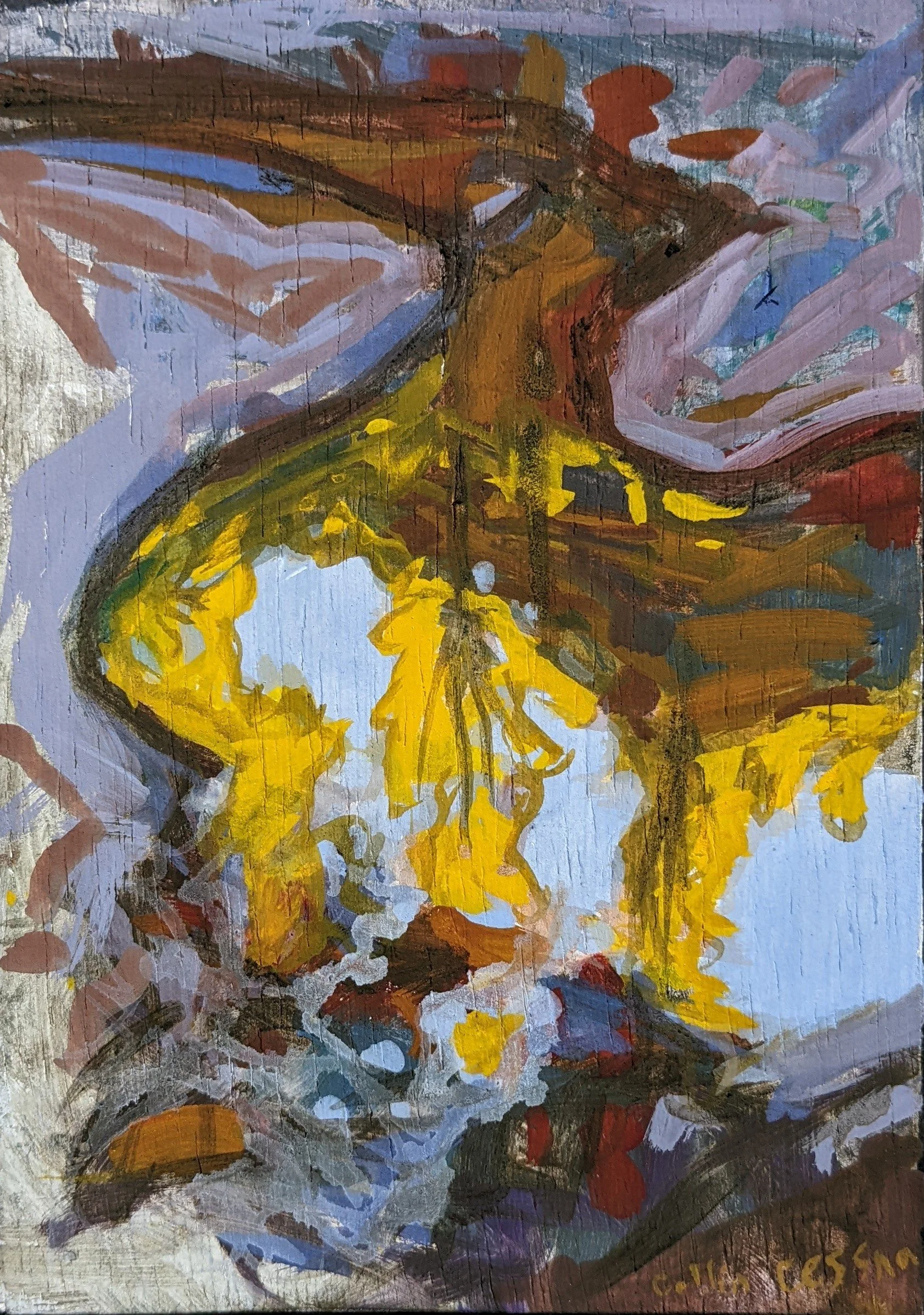 "Meandering Stream 2" 2023 - casein on mounted wood panel, 11 x 14 in.