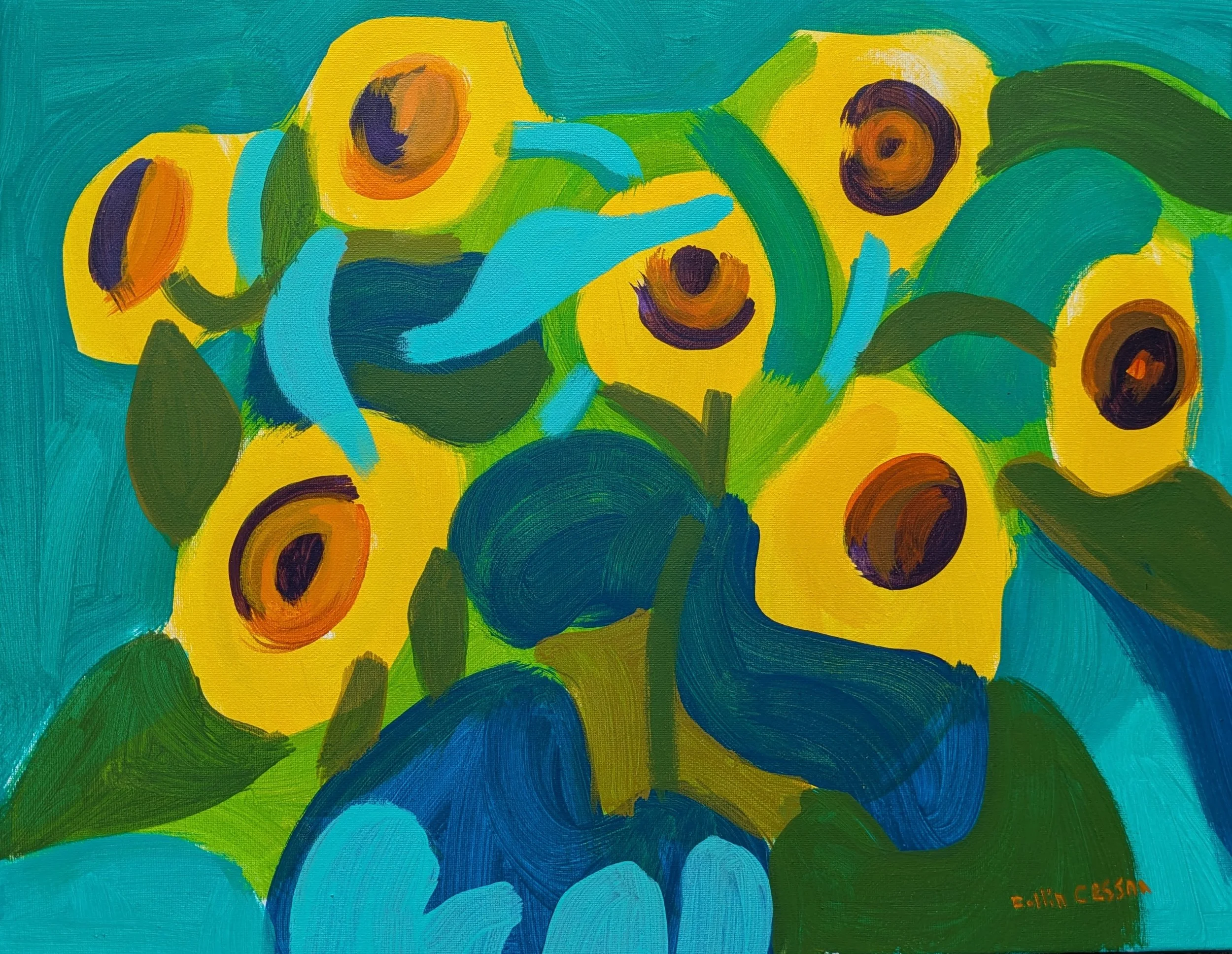 Sunrise Sunflowers Acrylic on canvas painting original artwork by Collin Cessna floral flower Maison