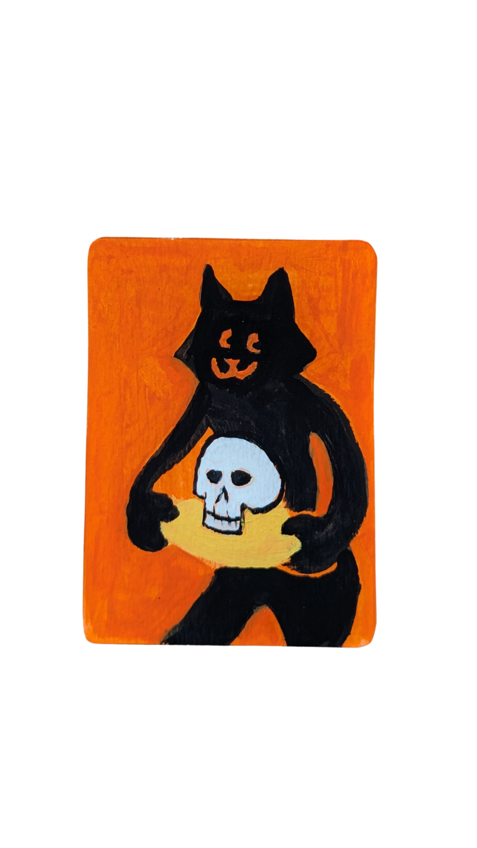 Black Cat Holding Skull