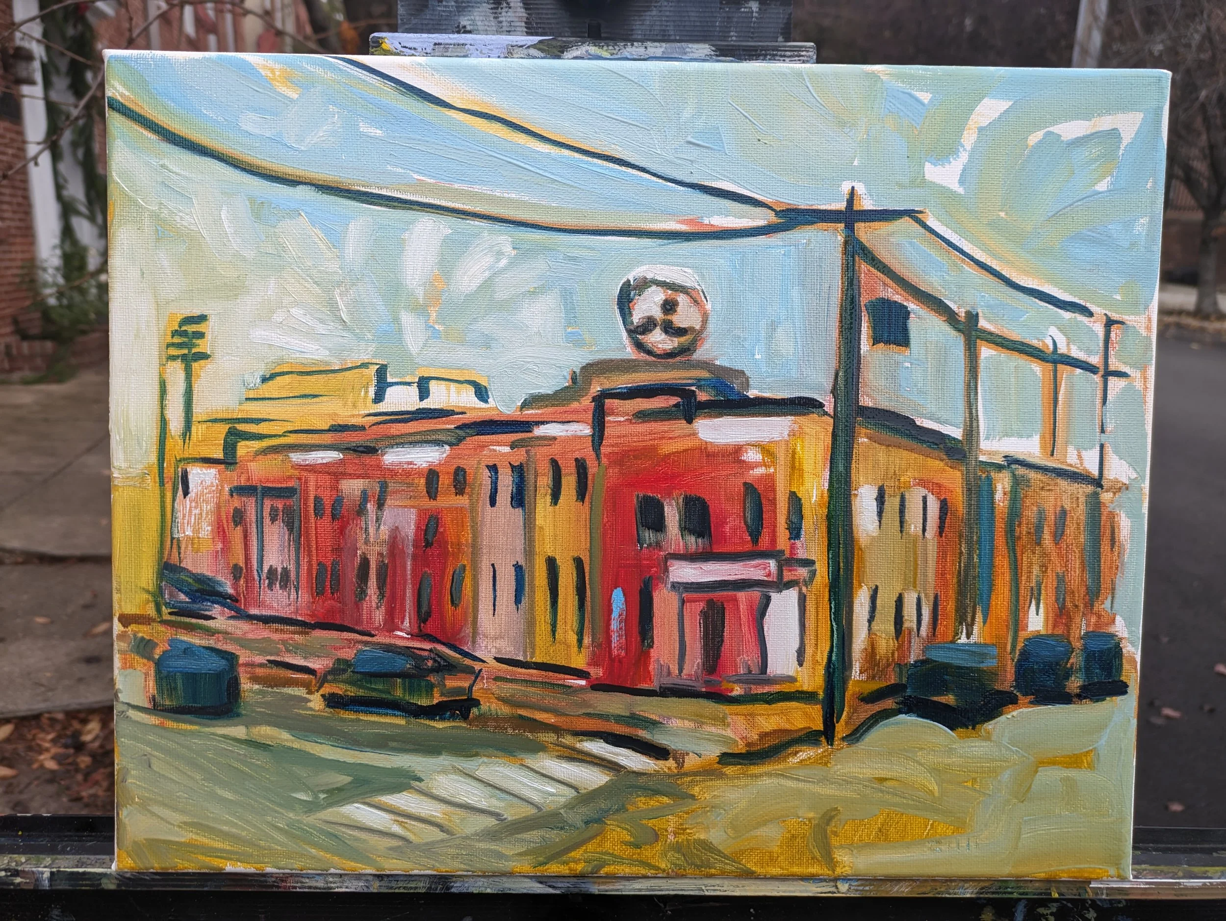 Collin Cessna paints oil painting on canvas canton natty boh tower baltimore bmore colors