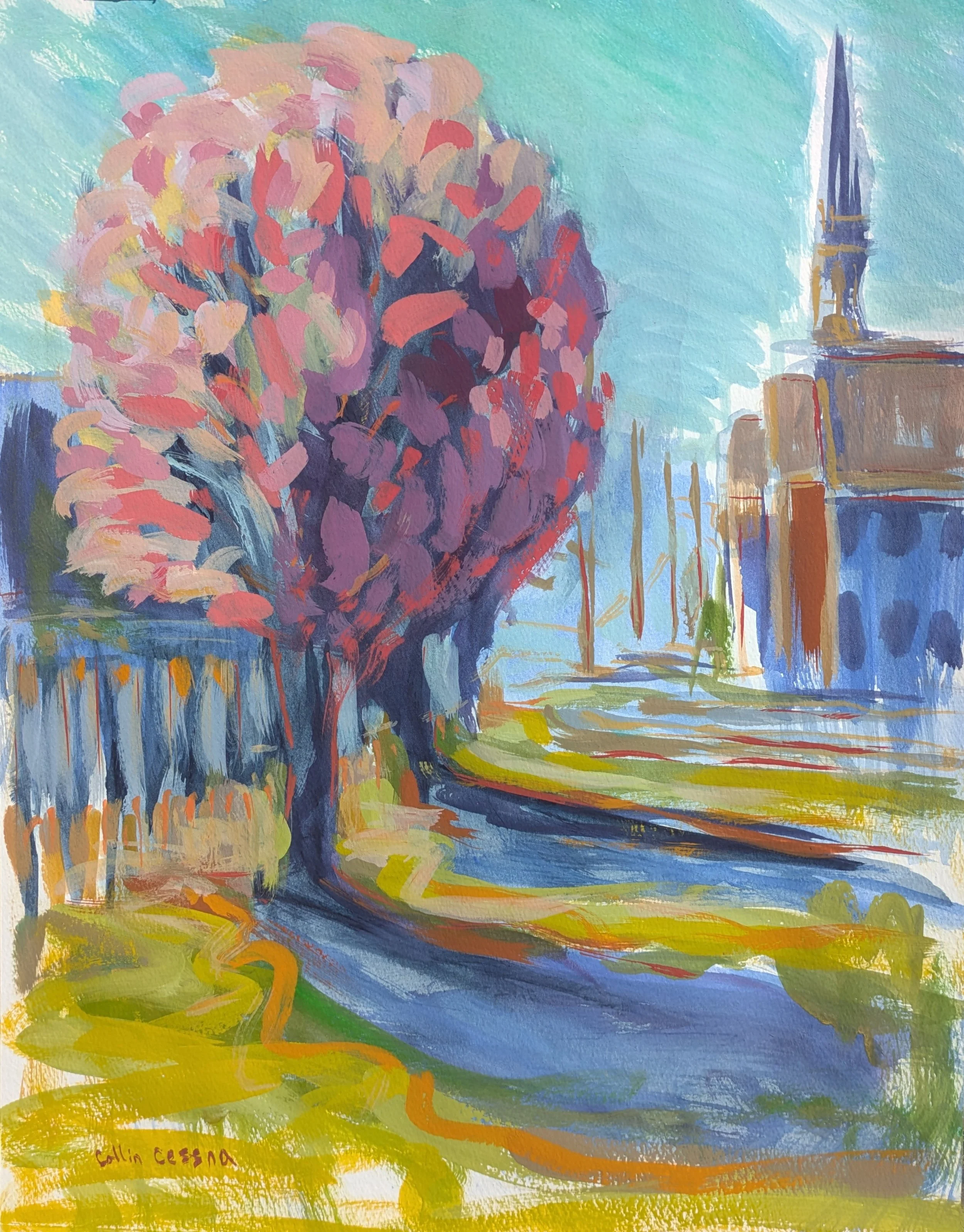 Hiss Church Cherry Blossoms Putty Hill St. Ursulas Collin Cessna artwork painting harford road md