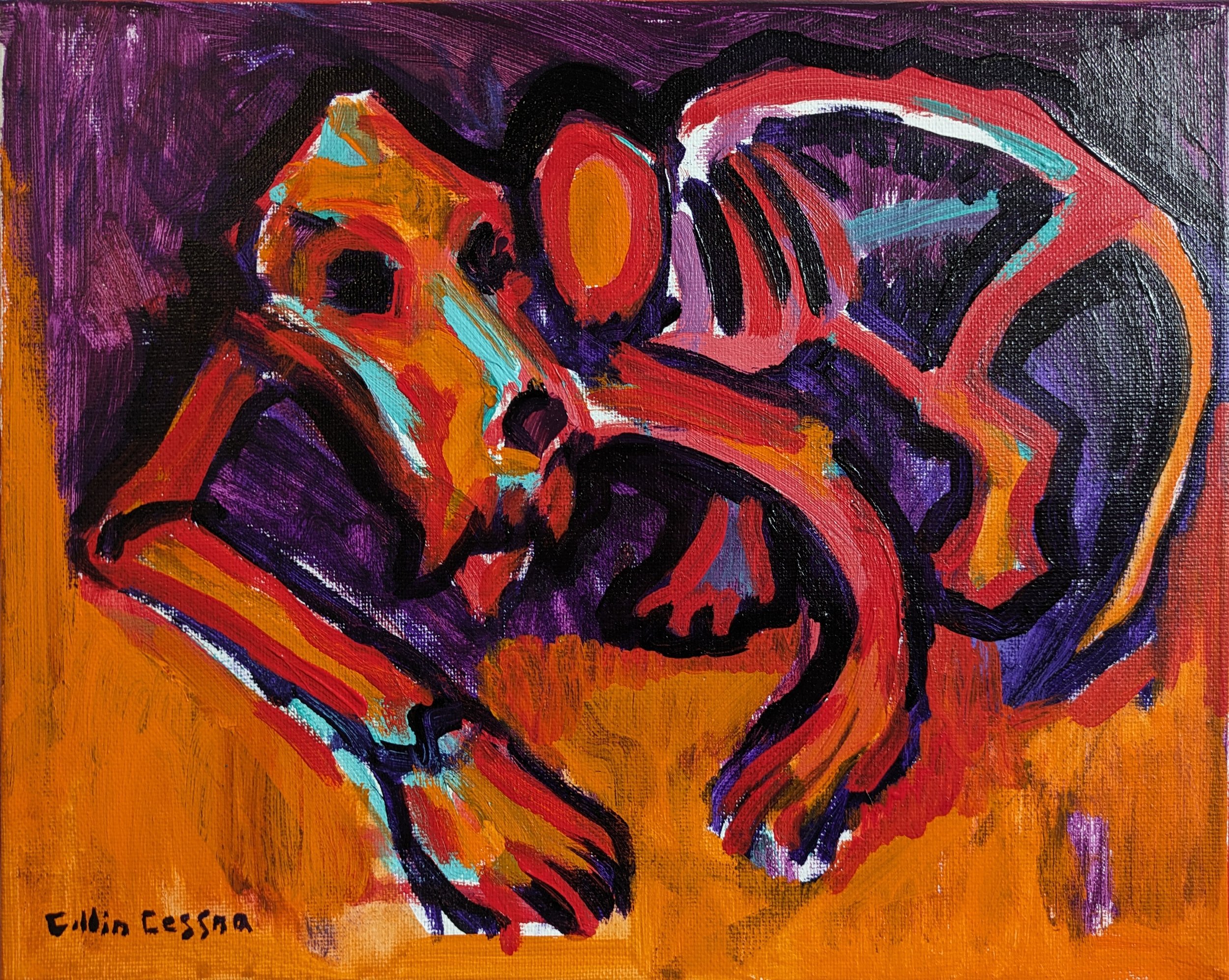 Saber Toothed Tiger Skelly Acrylic Painting by Collin Cessna Land of the Beasties Original BMORE Art