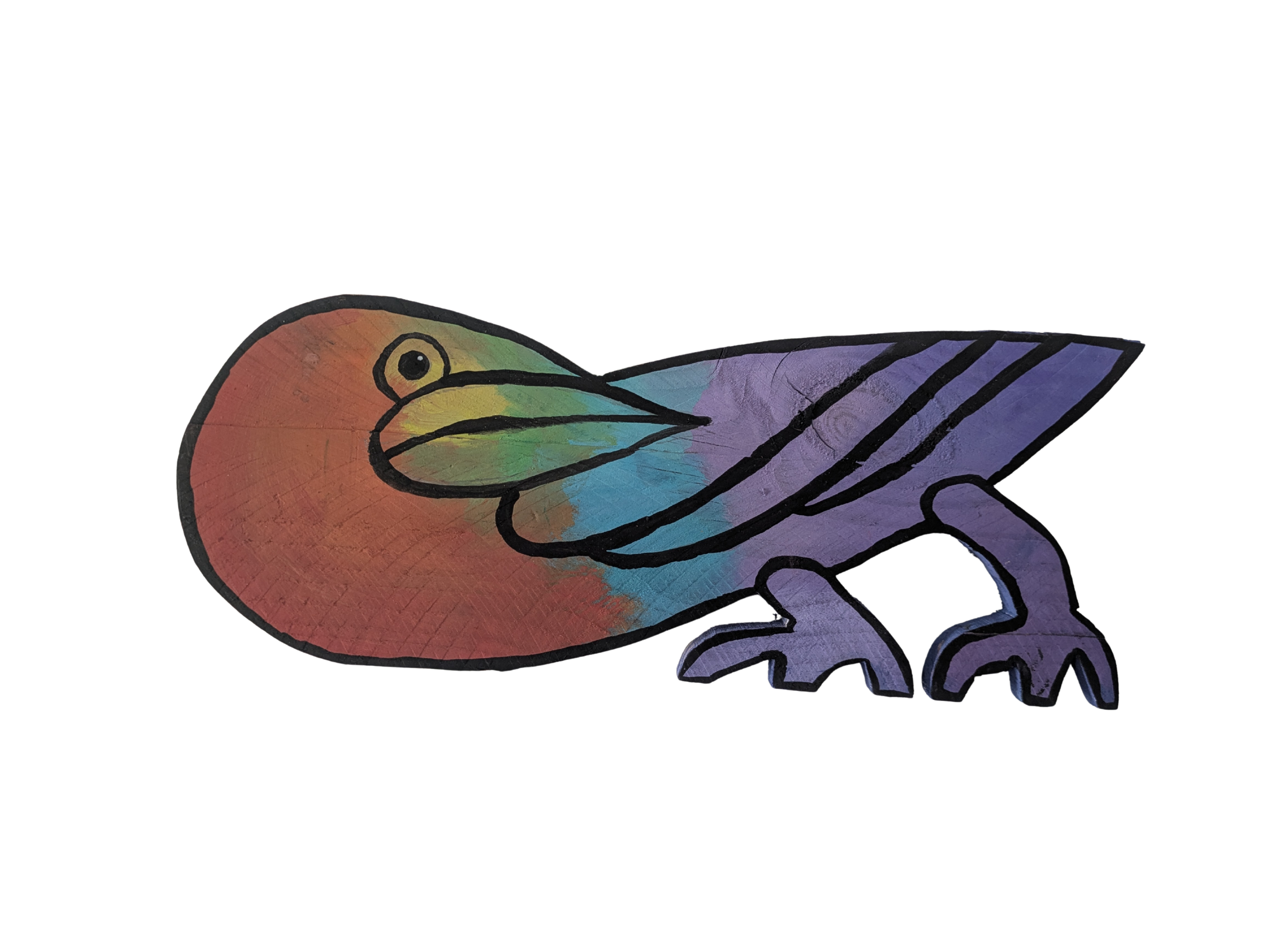 Rainbow colored raven handmade by Collin Cessna creatures upcycled baltimore bird aviary diy art md