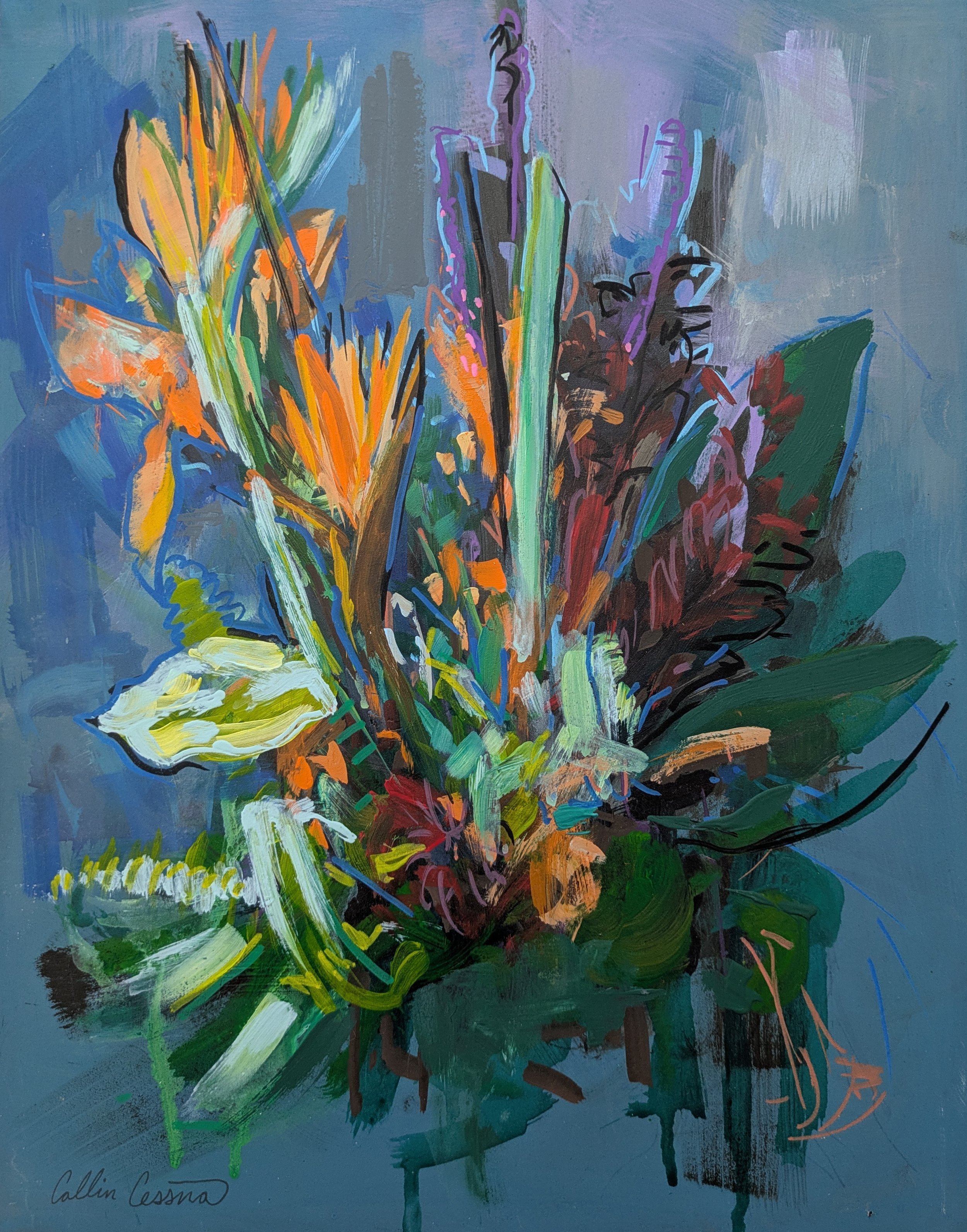 11" x 14" Original - 'Orange Flower Bouquet'