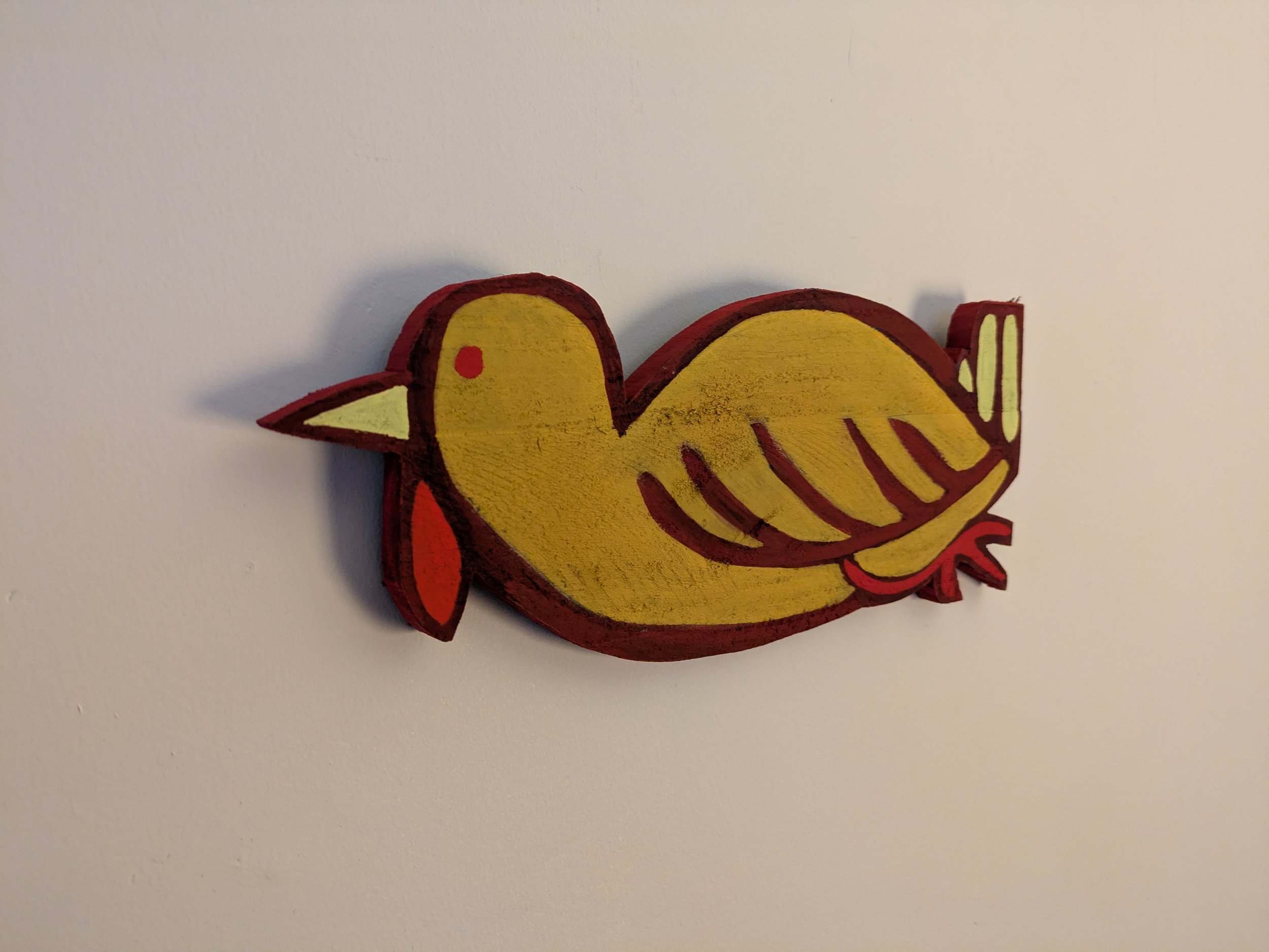 Artist Collin Cessna paints wood chicken hand made painting casein paint recycled reclaimed wood art