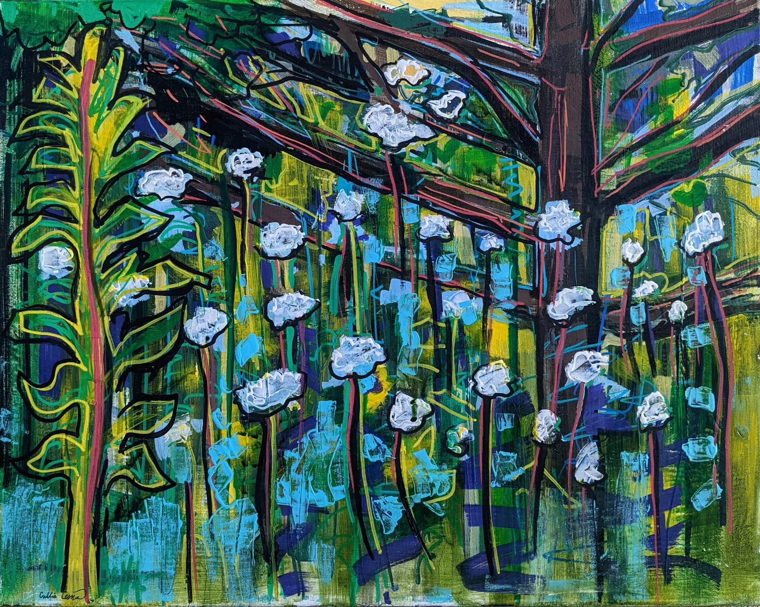 Collin Cessna paints wildflowers wildflower acrylic on canvas floral garden painting fun colorful MD
