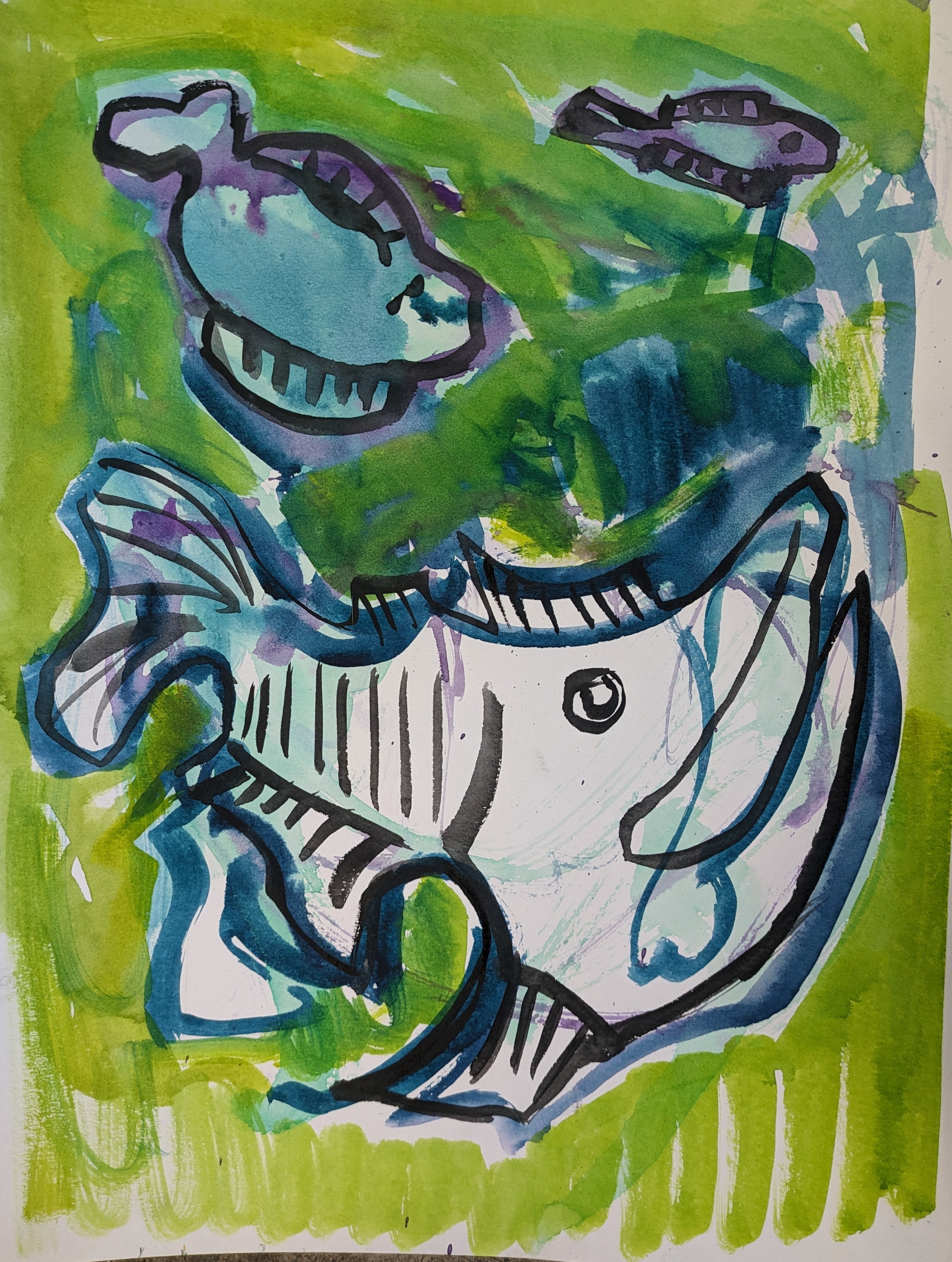 Collin Cessna Land of the Beasties Watercolor painting original fish tropical underwater colorful md