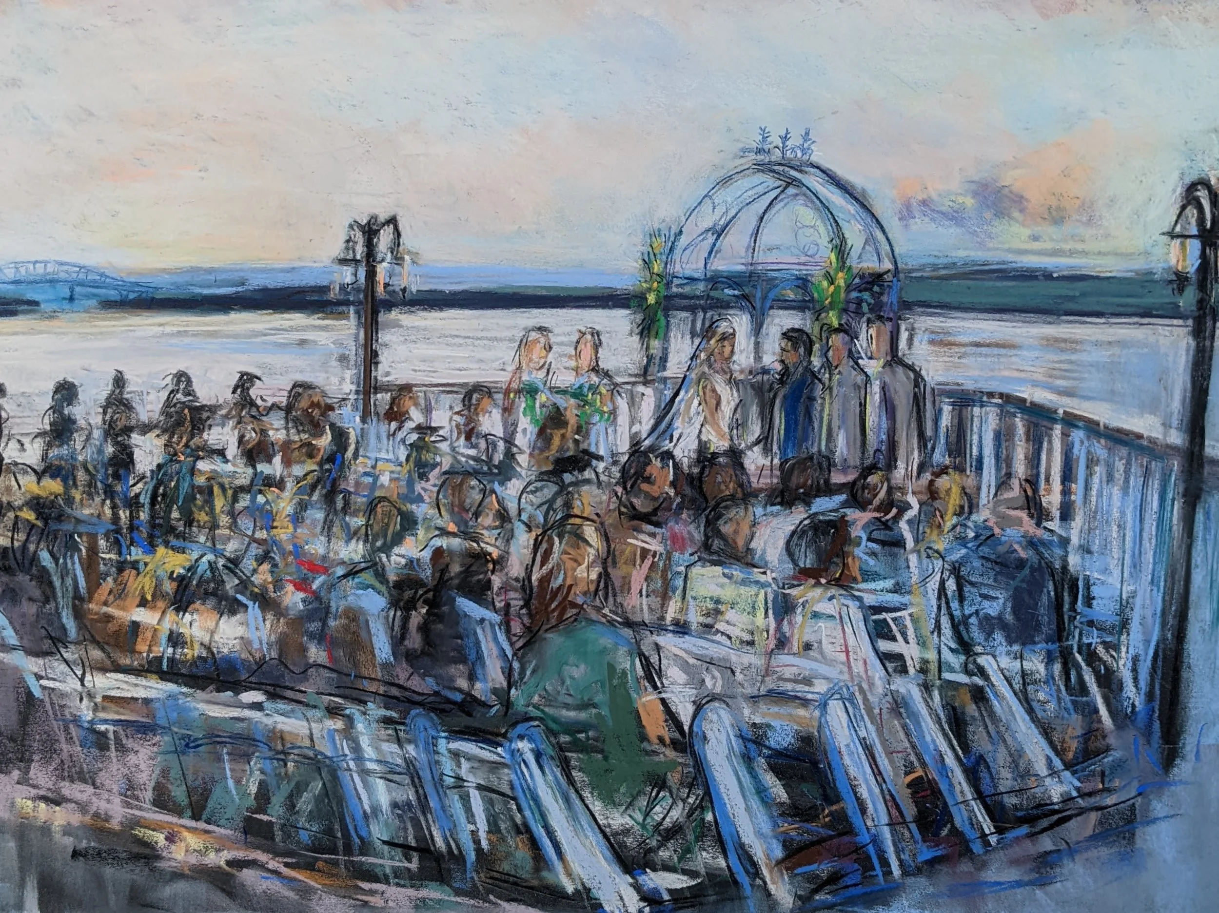 Collin Cessna live paints a live wedding at "Celebrations on the Bay" Note* the Key Bridge on the left hand side of this painting!