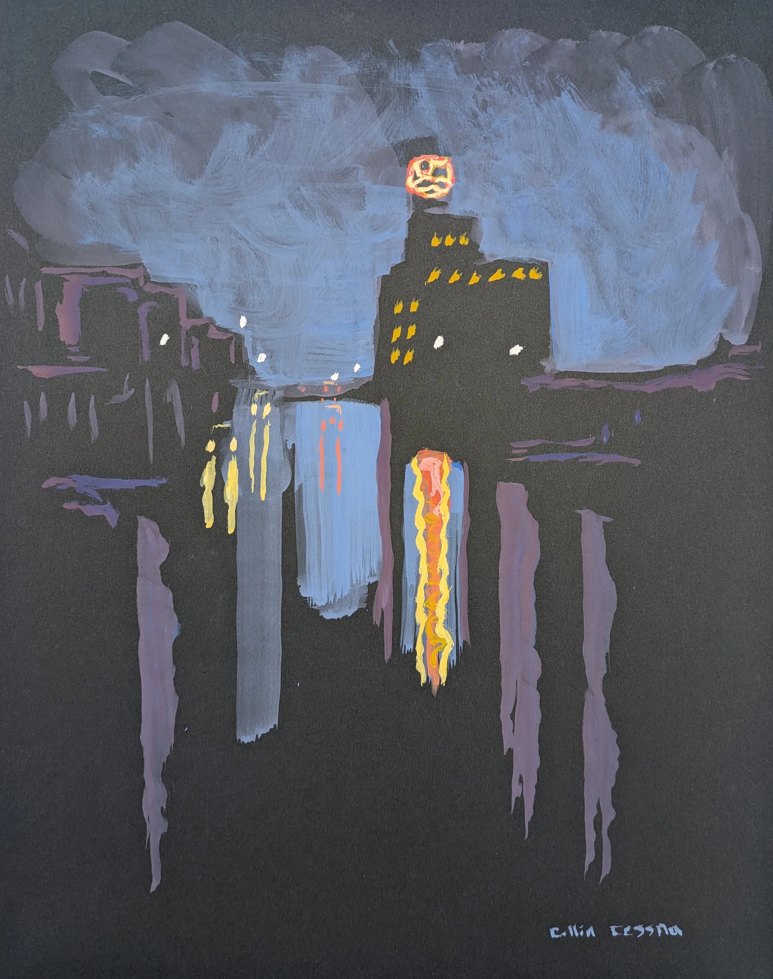 "Natty Boh Nocturne 2" 2024 - casein on black paper, 11" x 14" in.