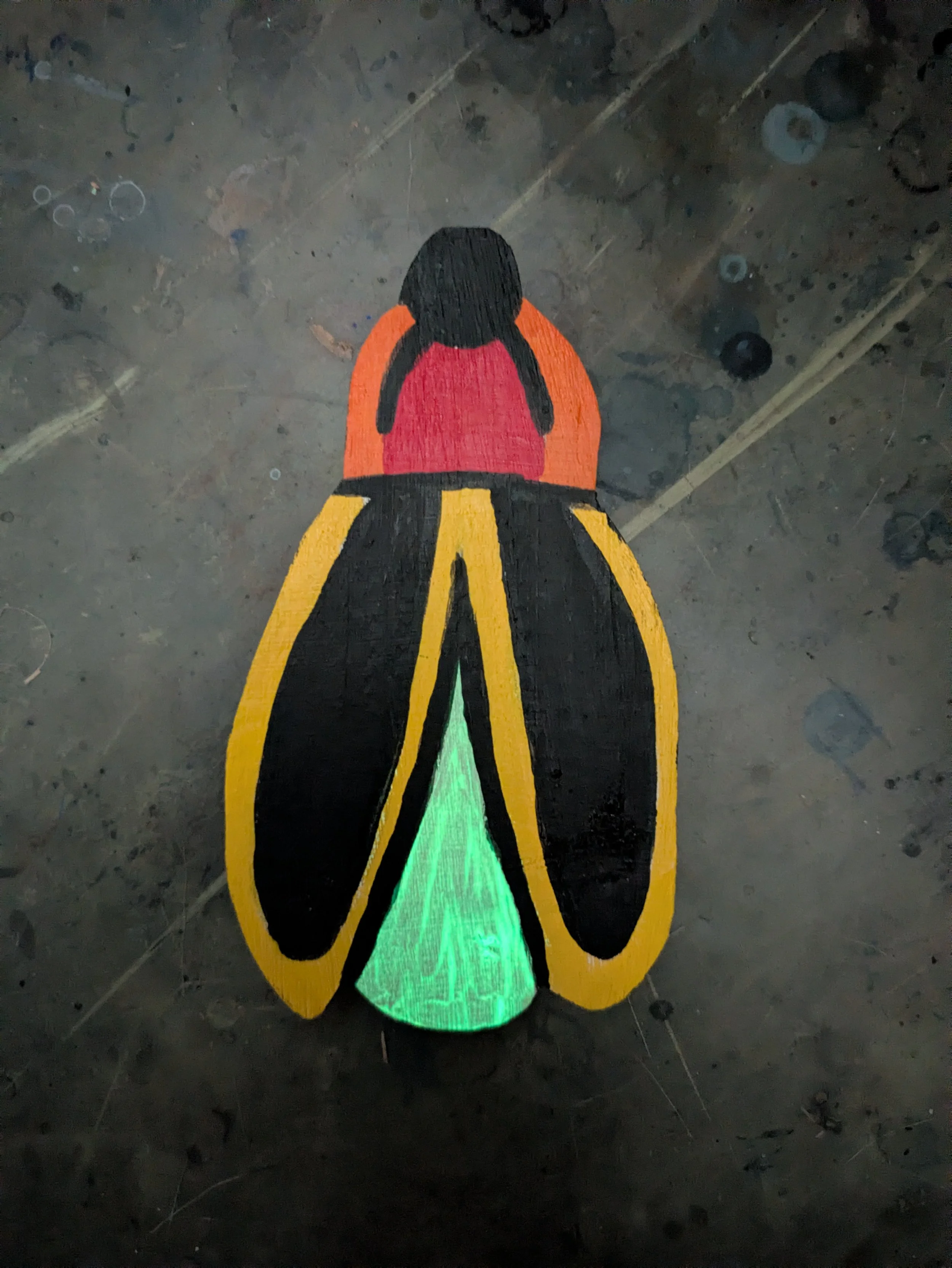 Glow in the dark lightning bug wood art painting acrylic collin cessna folk insect hand made marylan
