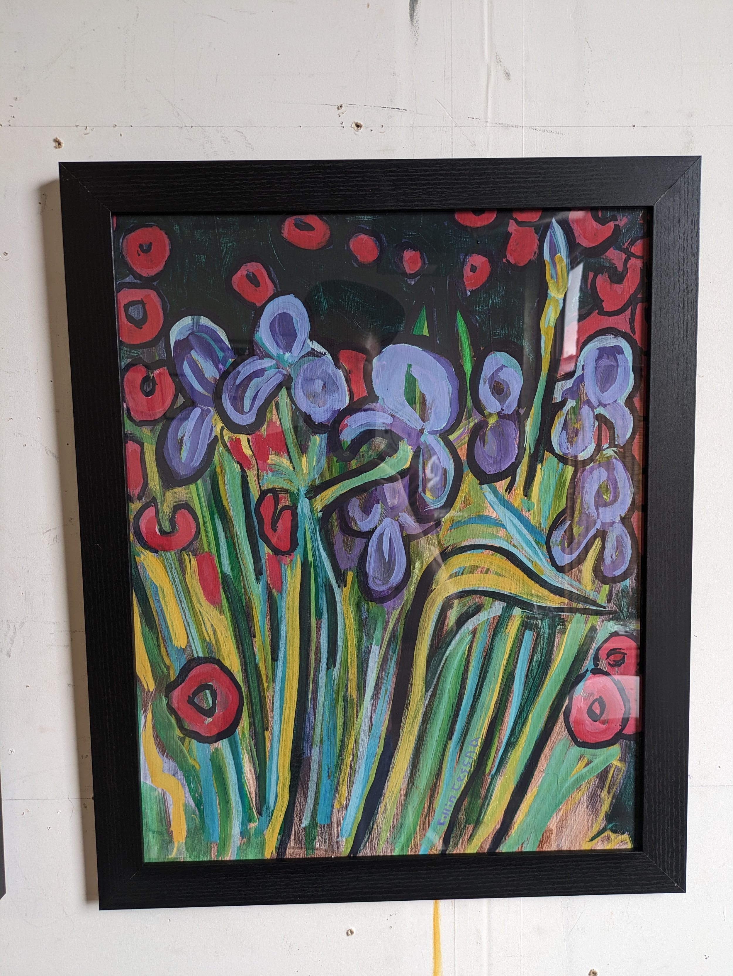 Irises and Azaleas Original Mixed media painting Abstract Impressionist