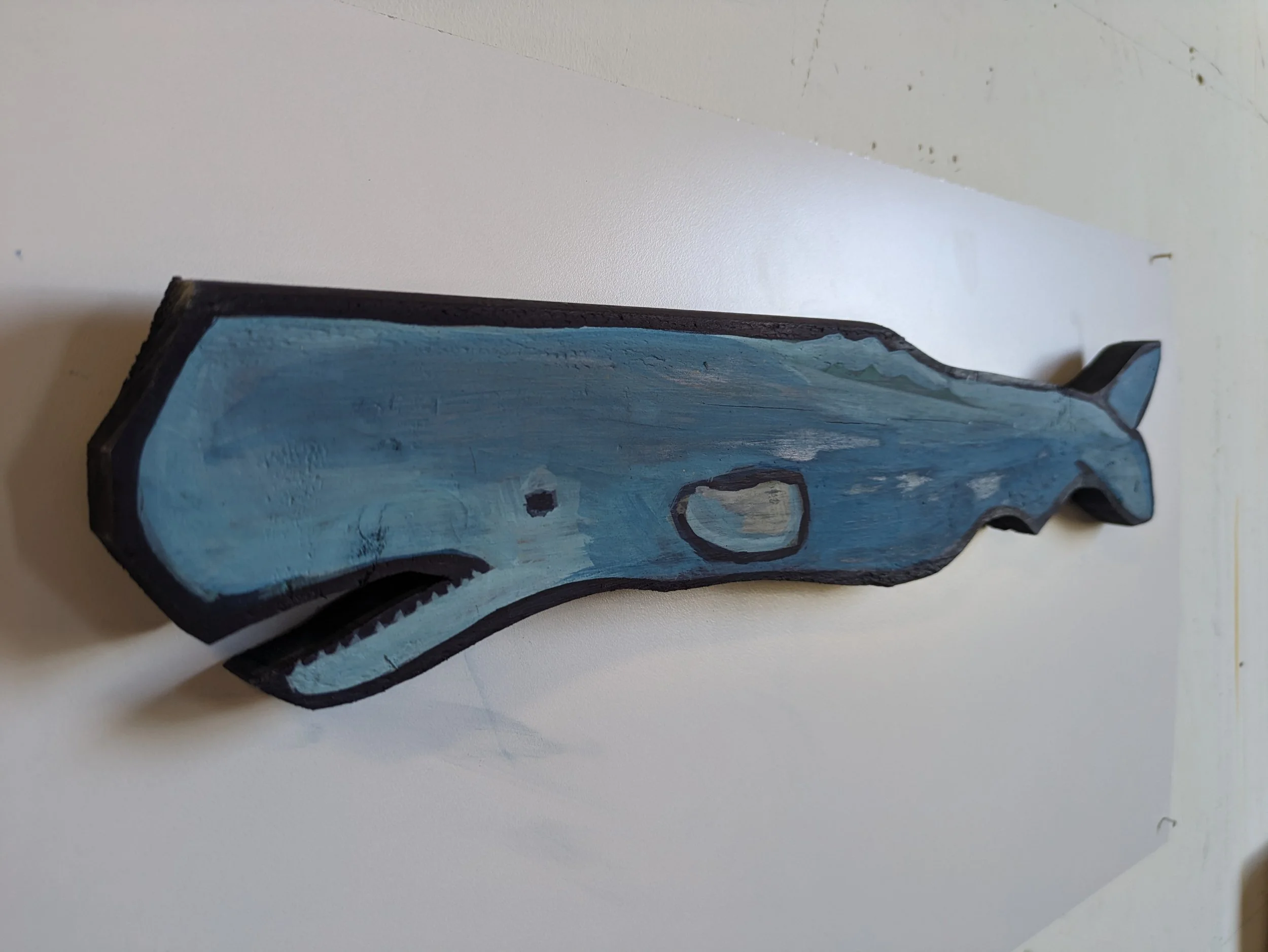 Collin Cessna paints sperm whale wood fish painting mammal sea ocean wildlife whales hand made craft