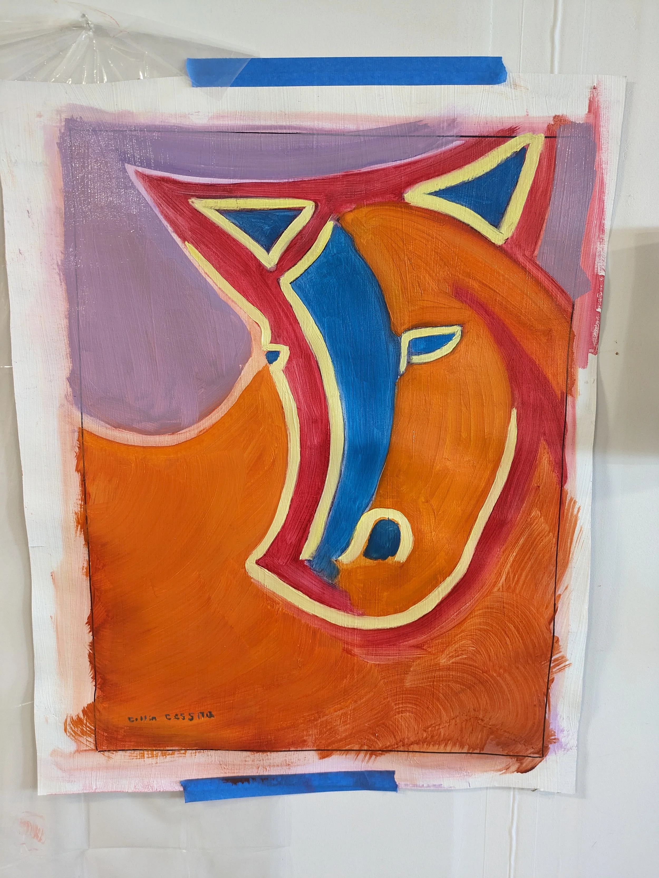 collin cessna horse equine therapy oil painting paper framed orange art artwork baltimore maryland