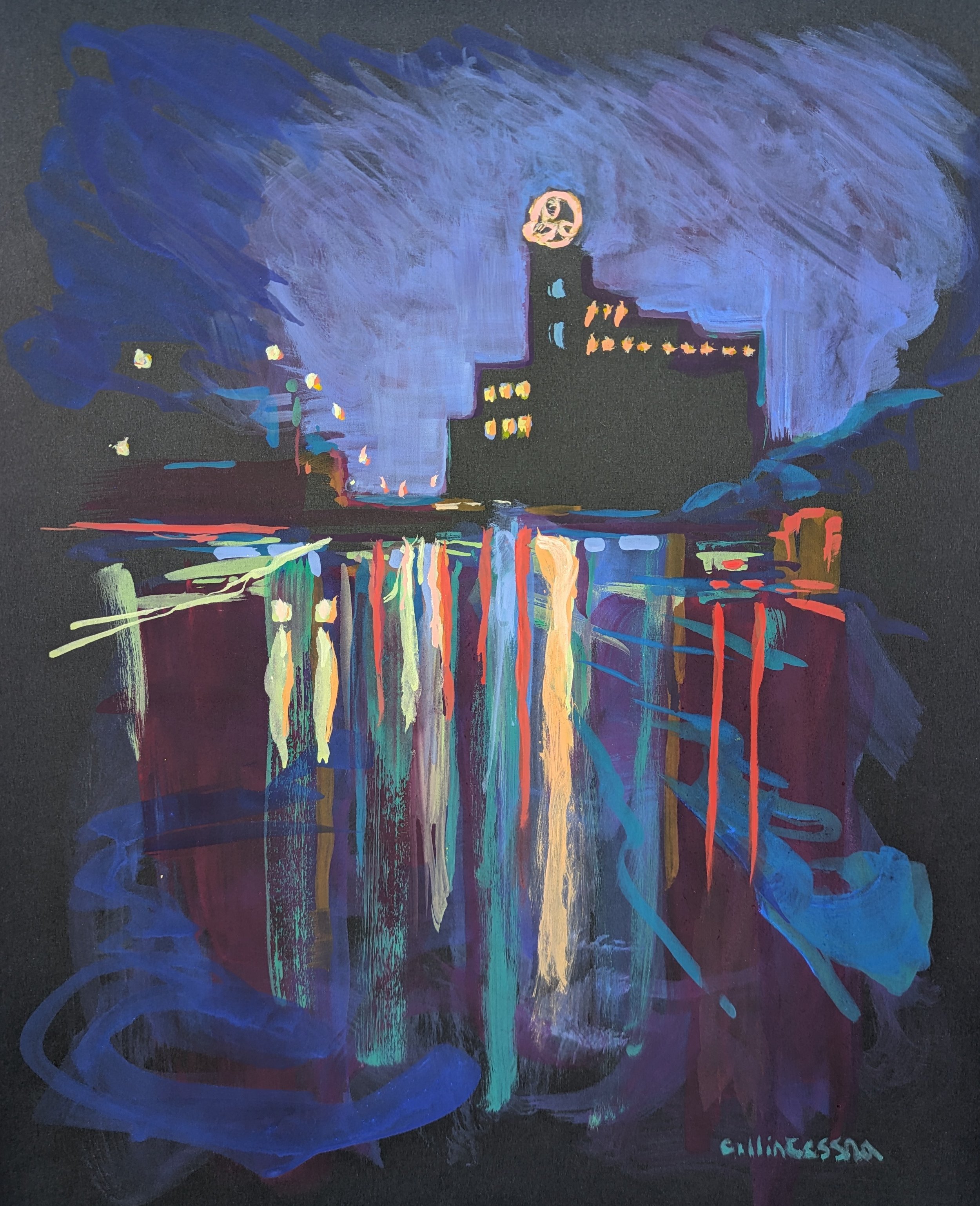 "Natty Boh Nocturne 3" 2025 - casein on black paper, 11 x 14 in. 