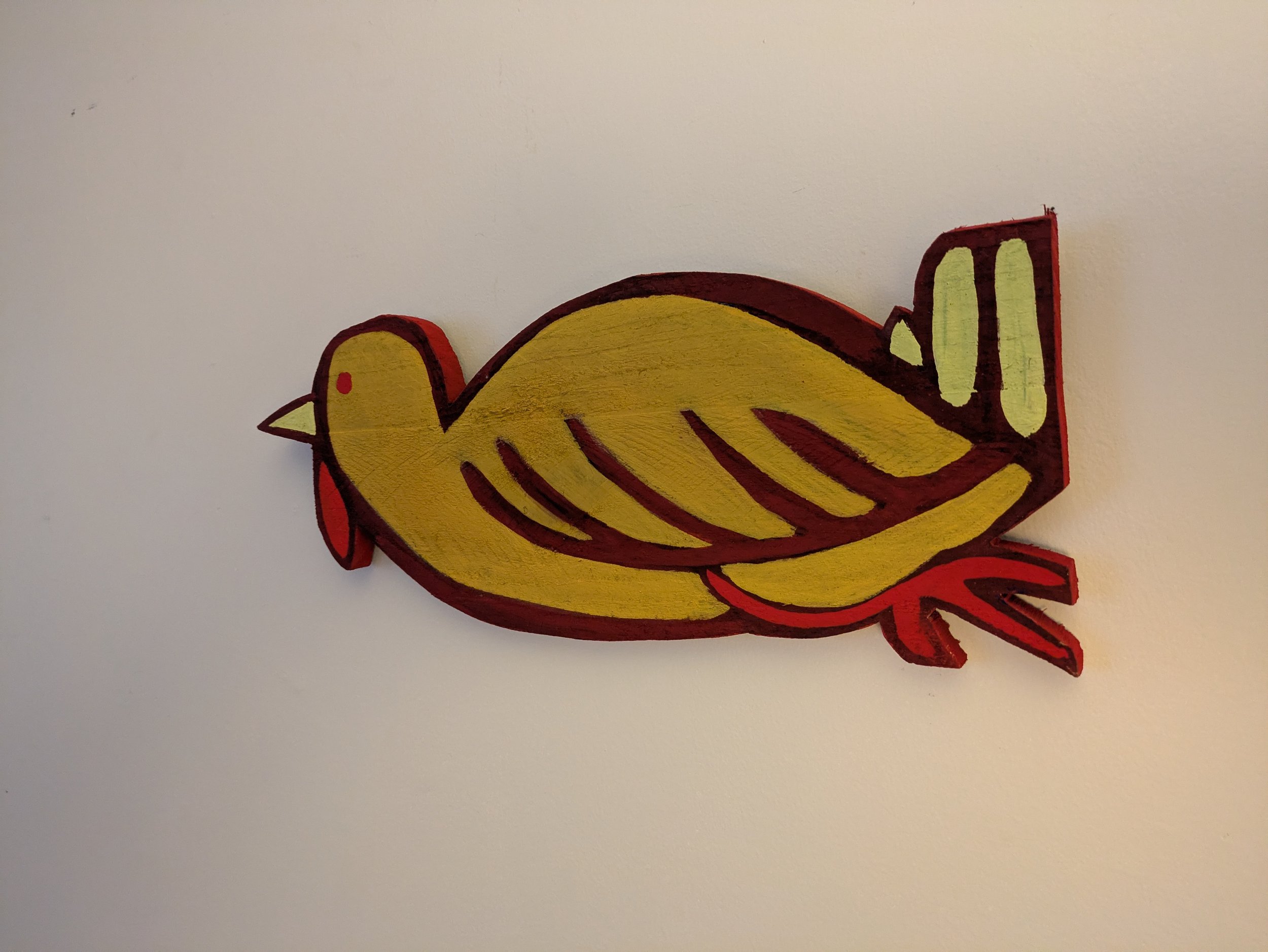 Artist Collin Cessna paints wood chicken hand made painting casein paint recycled reclaimed wood art