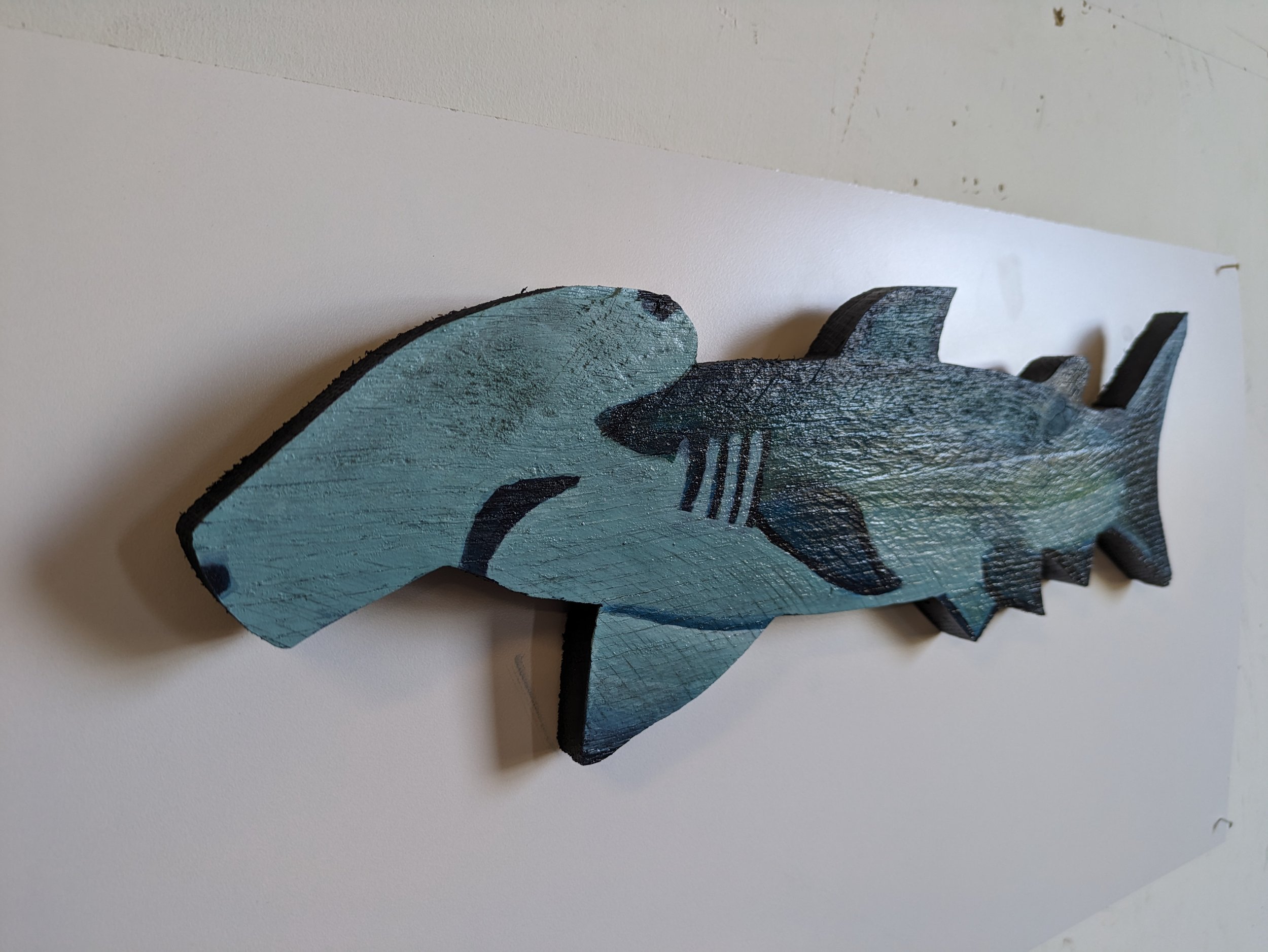 Collin Cessna Artist hammerhead shark wood casein painting hand made diy craft hobby fun idea art md
