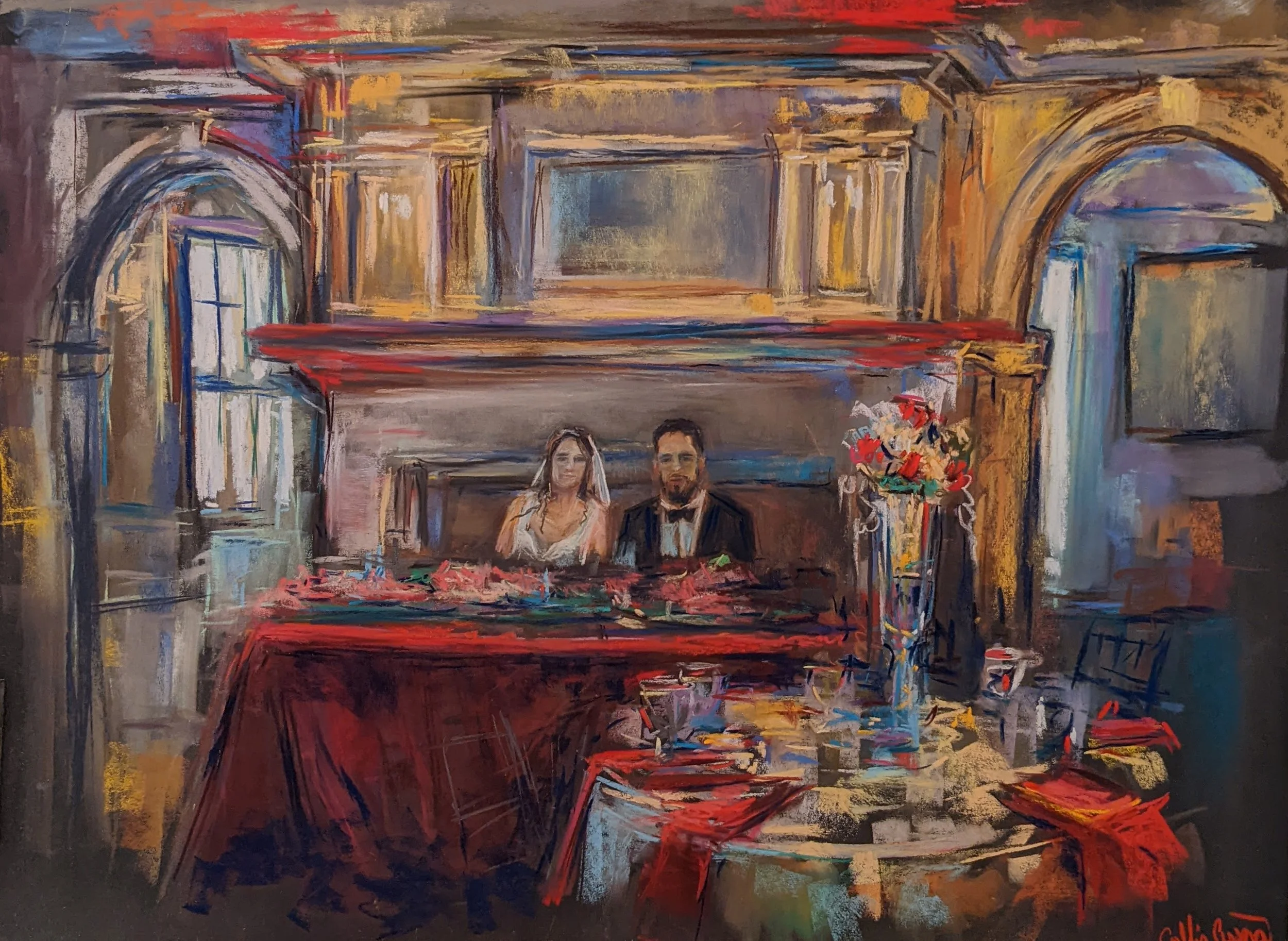 Collin Cessna paints a wedding live at the Liriodendron Mansion in Harford County, MD