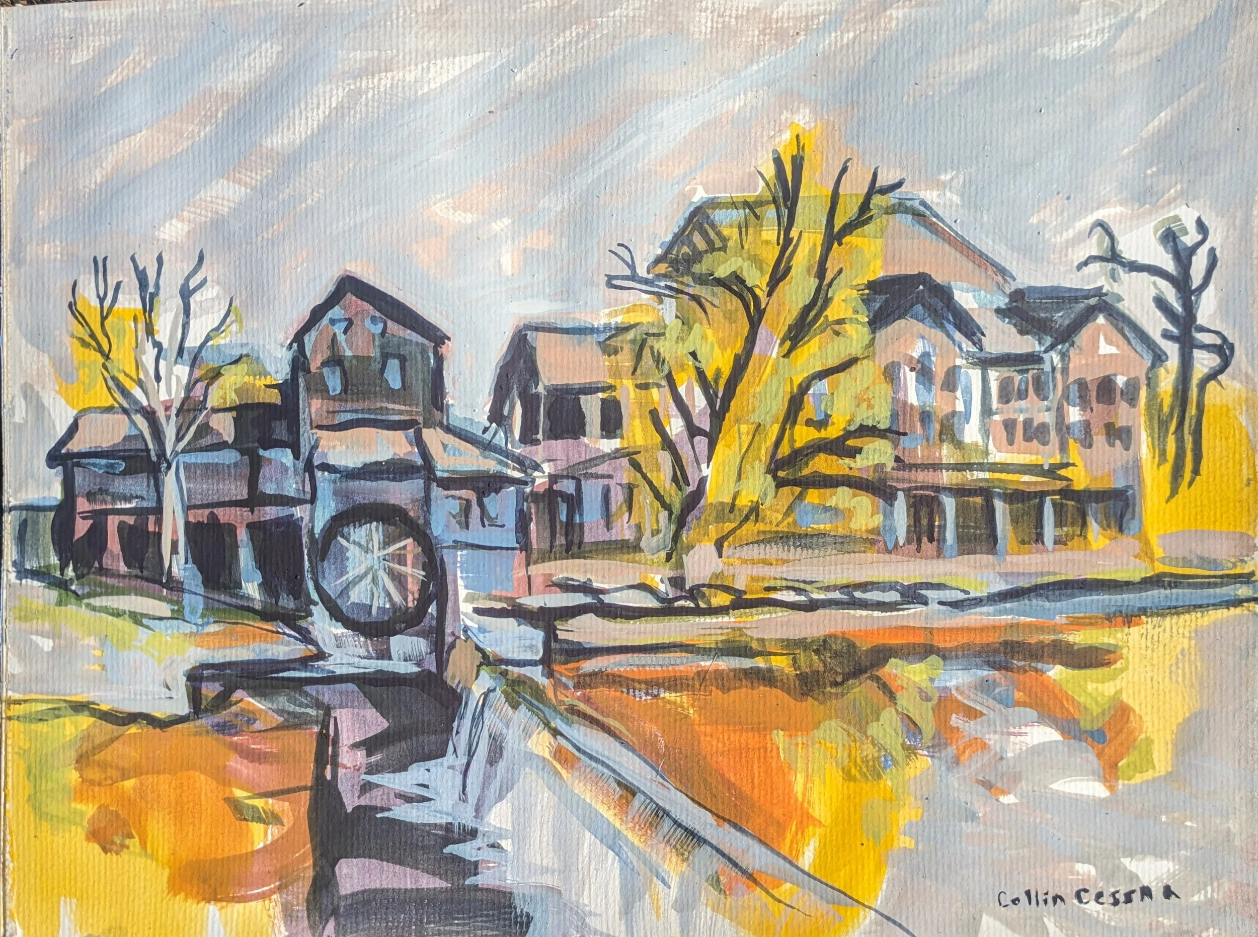 "Portrait of the Old Mill Restaurant" 2024 - casein on paper, 9 x 12 in. 