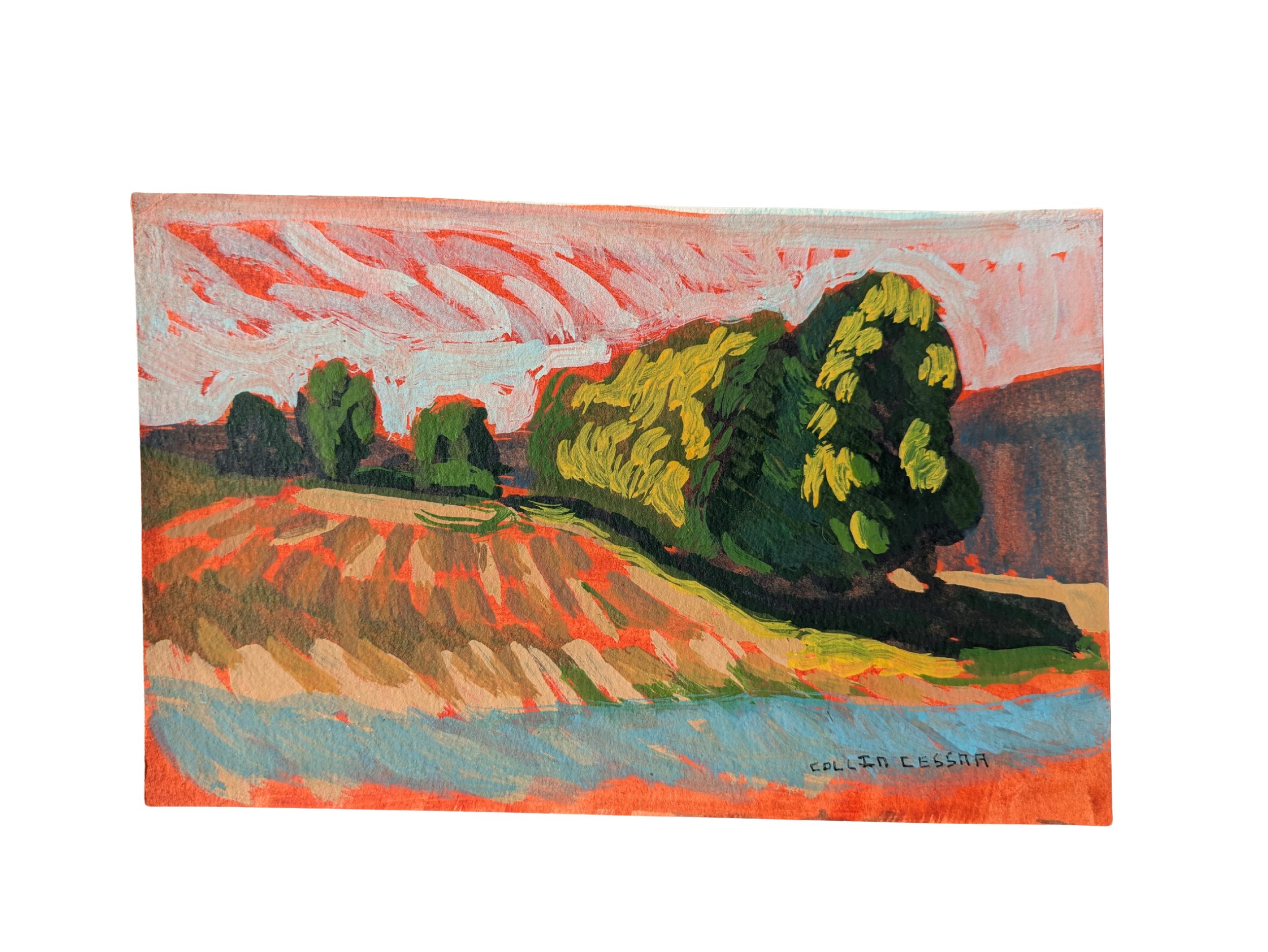 Bedford Valley at noon original casein painting by Collin Cessna 2026 composition wine bar gallery